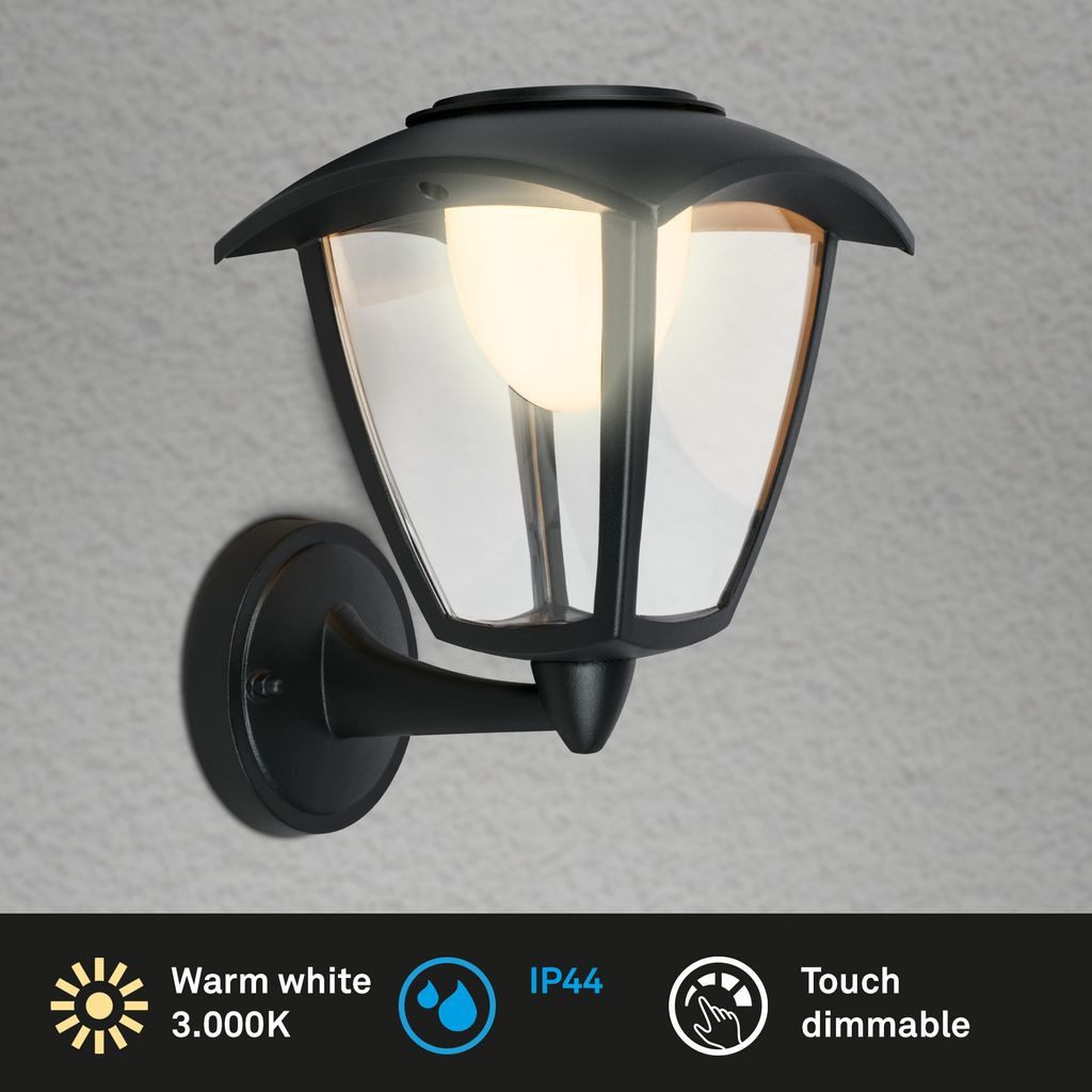 Briloner Leuchten Wandleuchte 3929015, LED fest integriert, 2700K - Extra-Warmweiß, LED Wandleuchte ohne Stromanschluss 23x19,5x16,5 cm Schwarz Hauswand