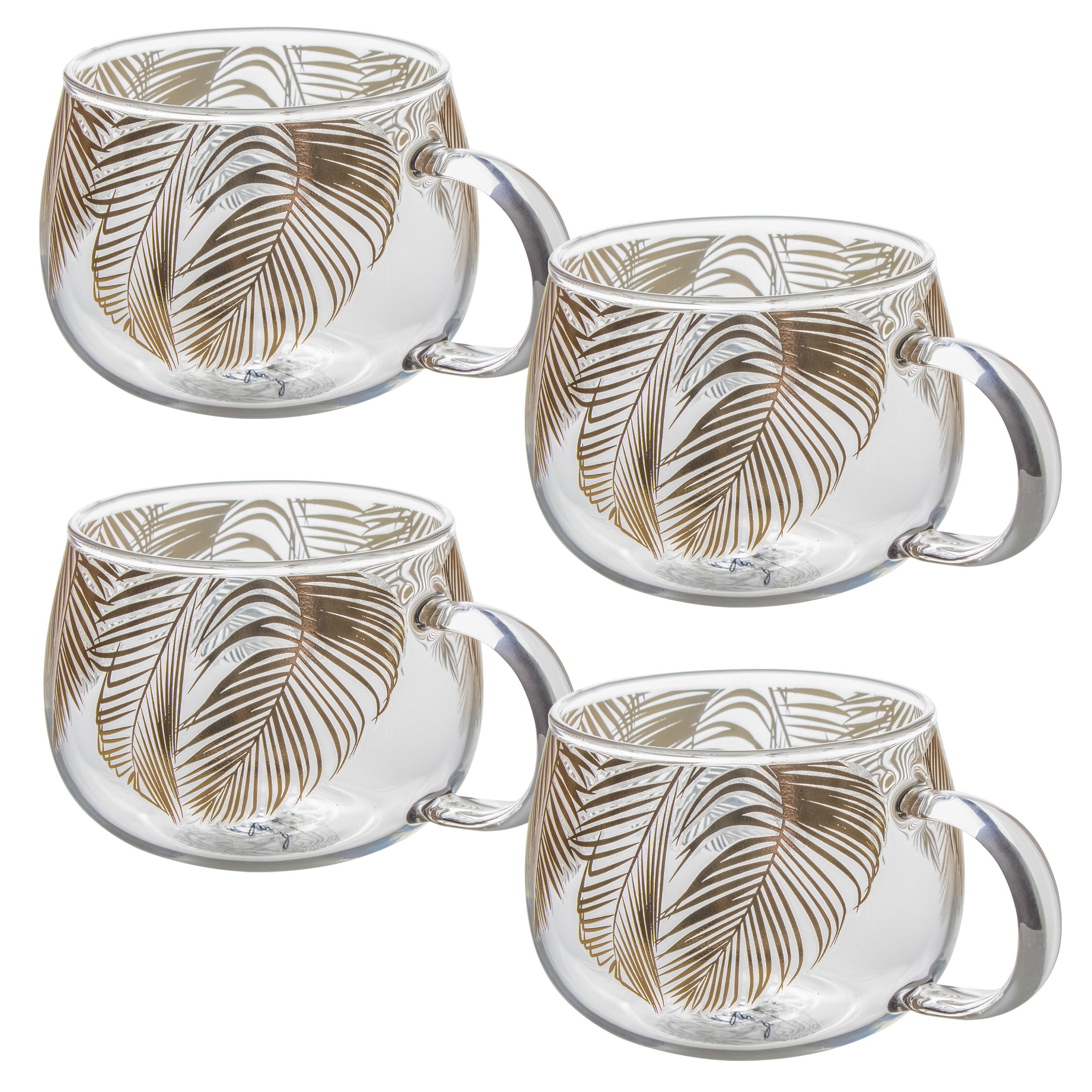 Teeglas Glasbecher Trinkglas 400ml Design „Tropic“ 4-er Set bauchige Gläser