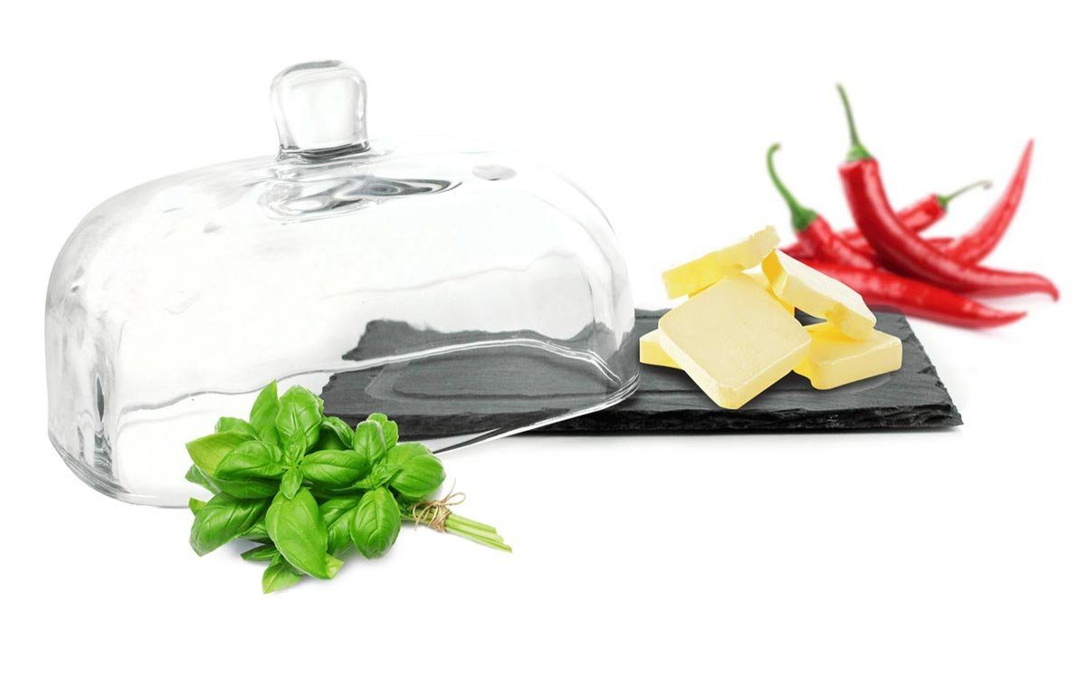 Sendez Butterdose auf Schieferplatte Butterglocke Butterschale Kühlschrankbutterdose
