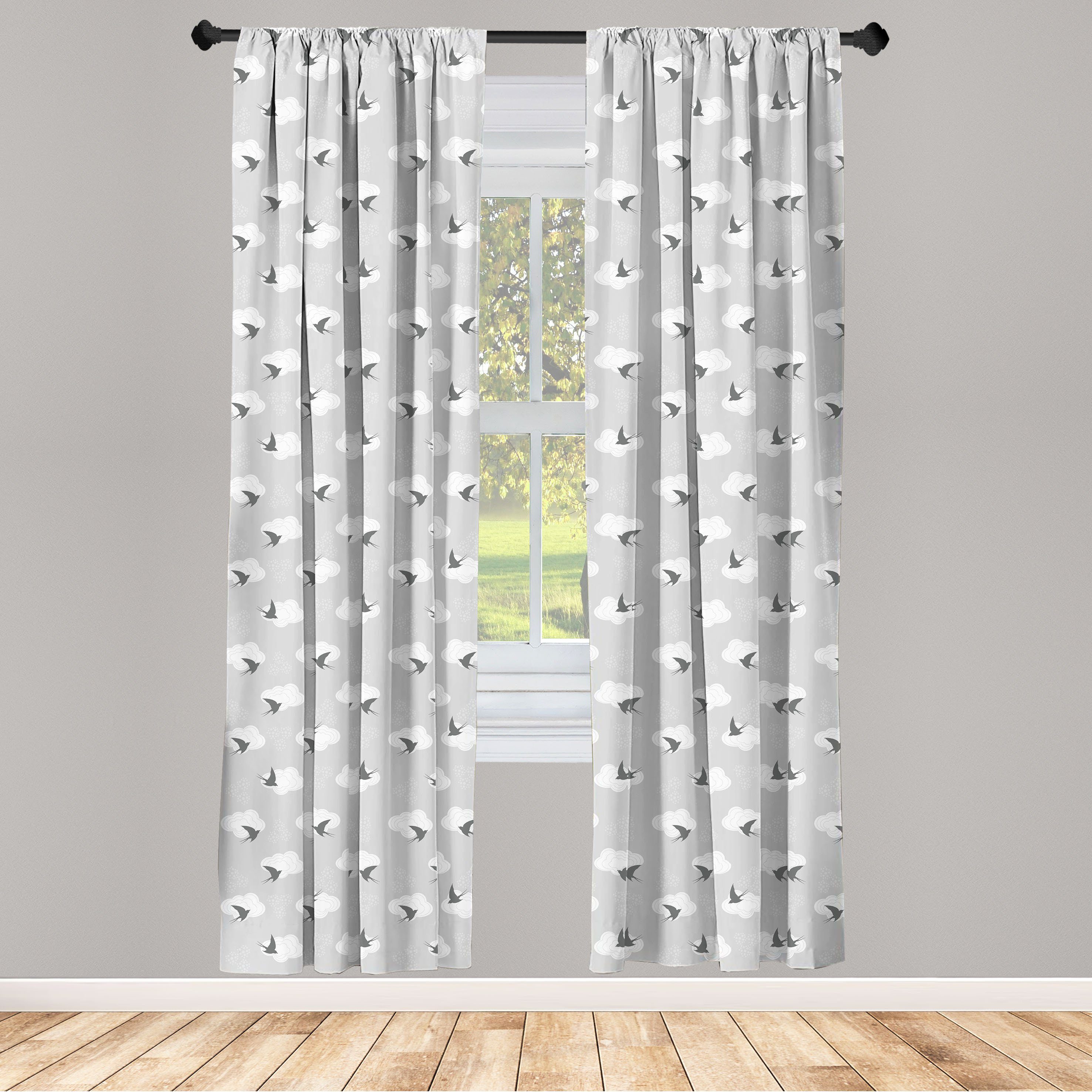 Gardine Vorhang für Wohnzimmer Schlafzimmer Dekor, Abakuhaus, Microfaser, Grau Schwalbe Vögel zwischen den Wolken