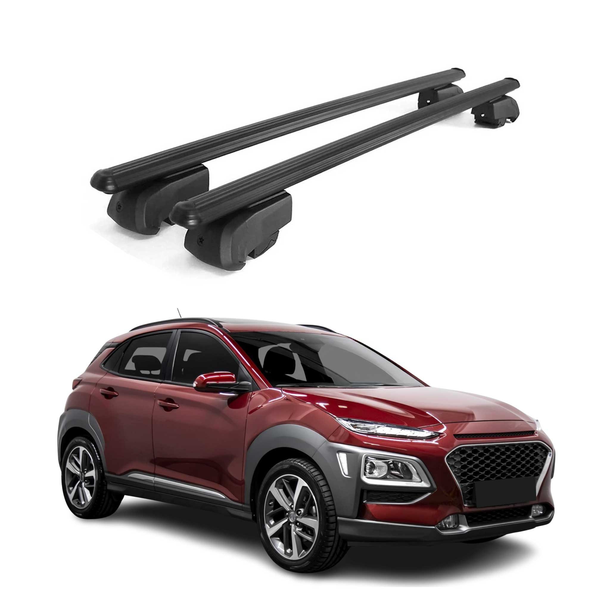 OMAC Dachträger Gepäckträger für Hyundai Kona 2017-2023 ABE Aluminium Schwarz 2x (2-St), Wasserbeständig,Abnehmbar,Multifunktional,Leichtgewichtig