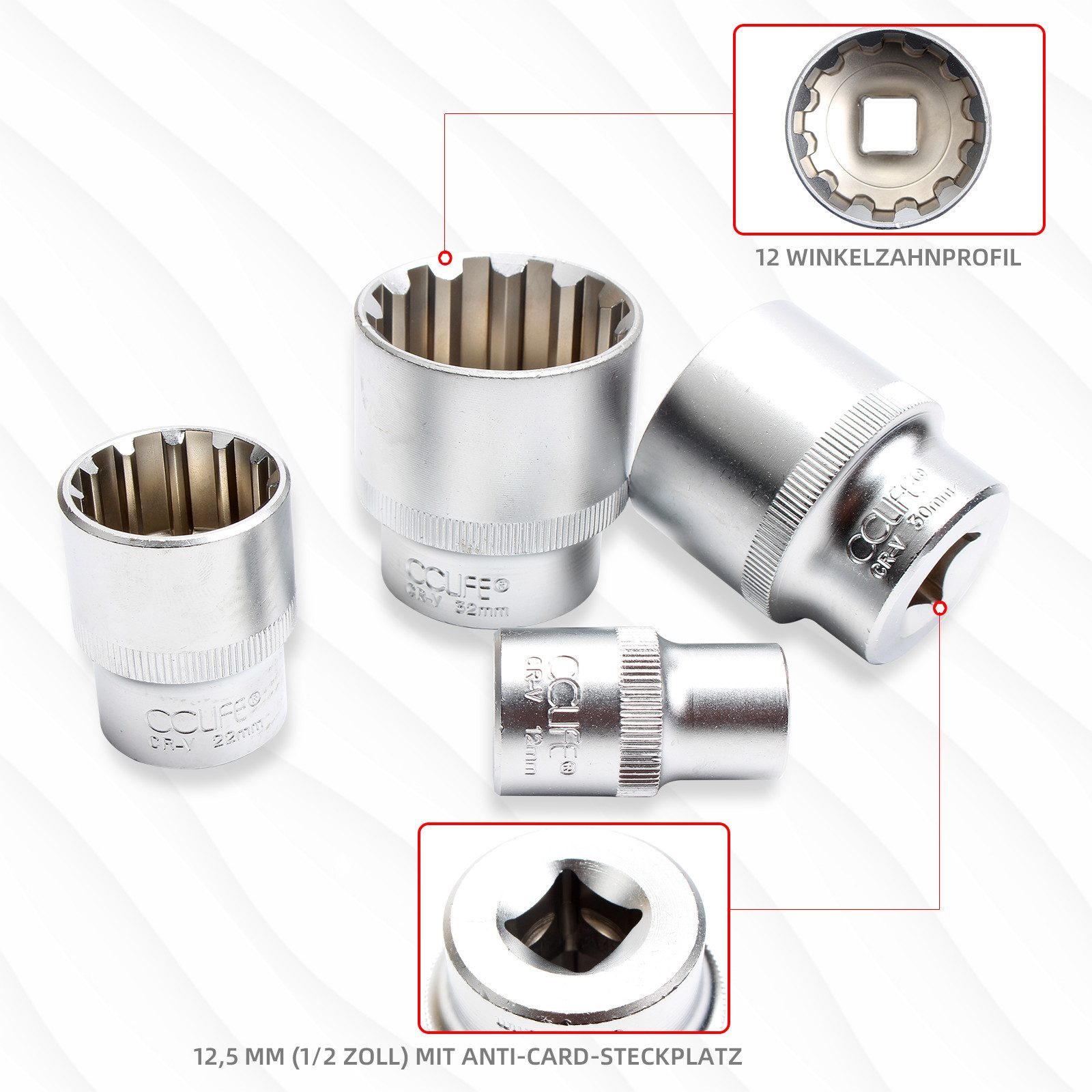 CCLIFE Steckschlüssel Vielzahn Torx Steckschlüssel 1/2 Zoll Werkzeug 8-32mm Nüsse Stecknüsse