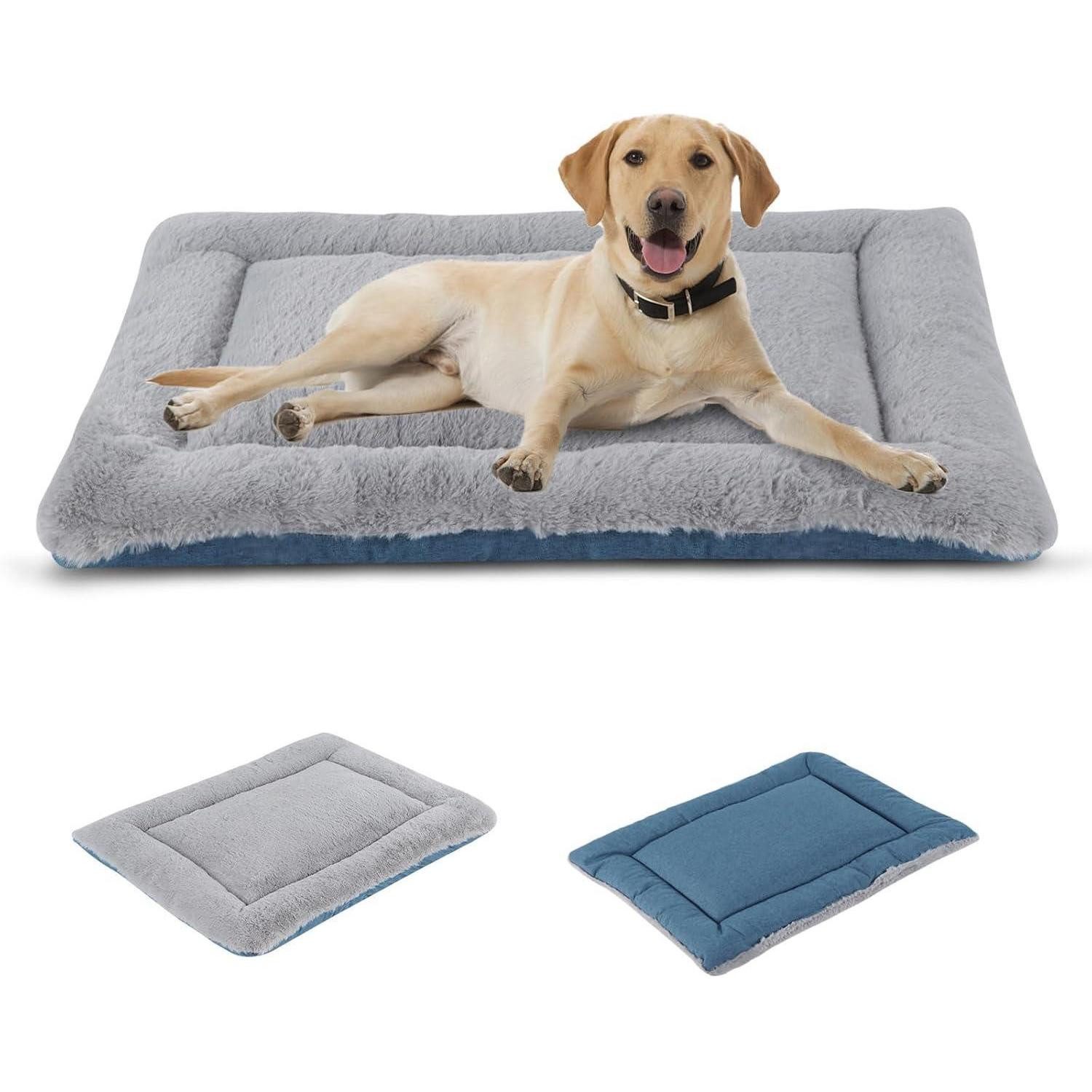 LuxusKollektion Hundematte Hundebett Waschbar Hundematte L 45 x B 30 x H 3 cm Grau und Blau