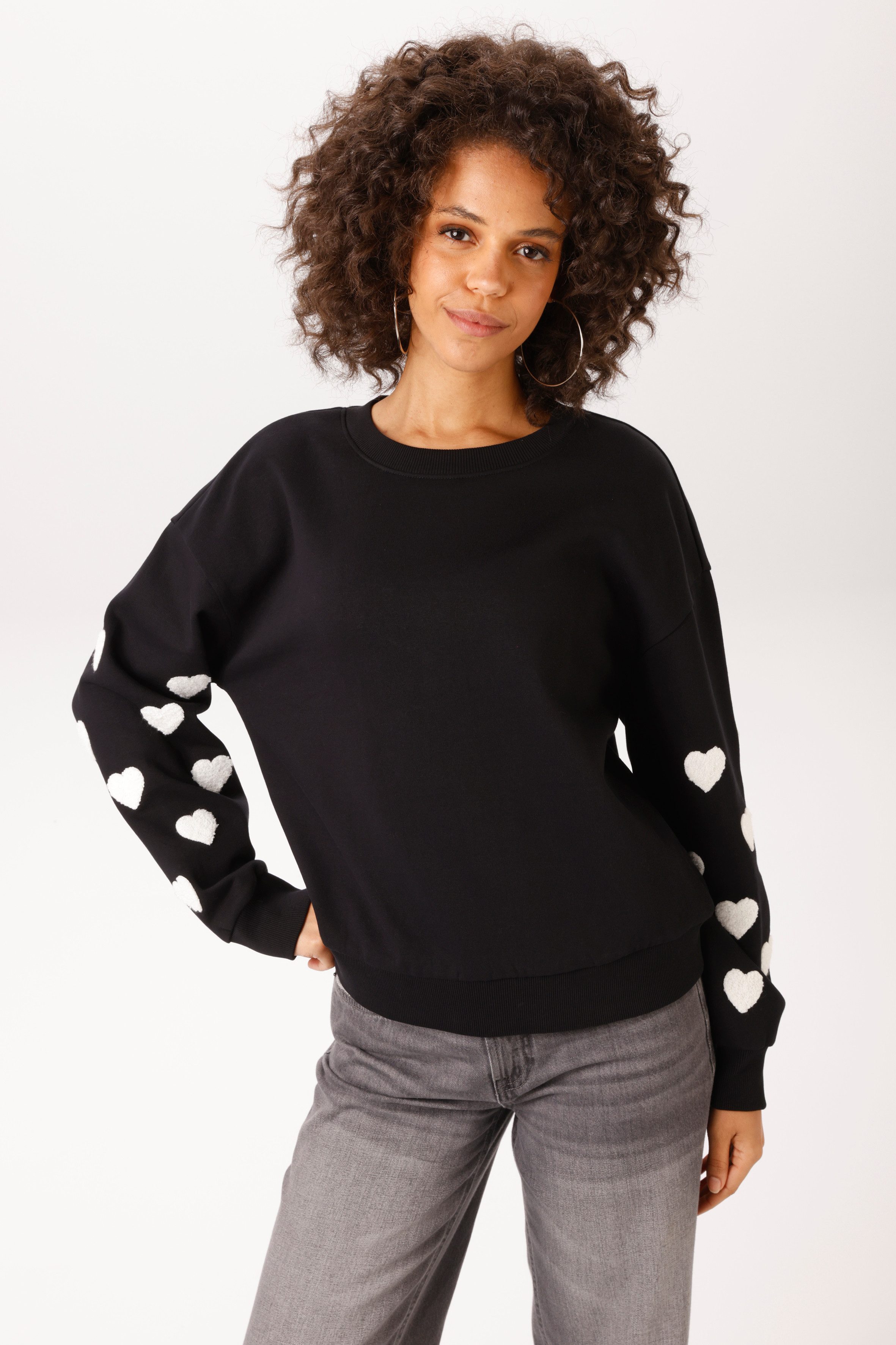 Aniston CASUAL Sweatshirt mit Frottee-Herzen in den langen Ärmeln - NEUE KOLLEKTION