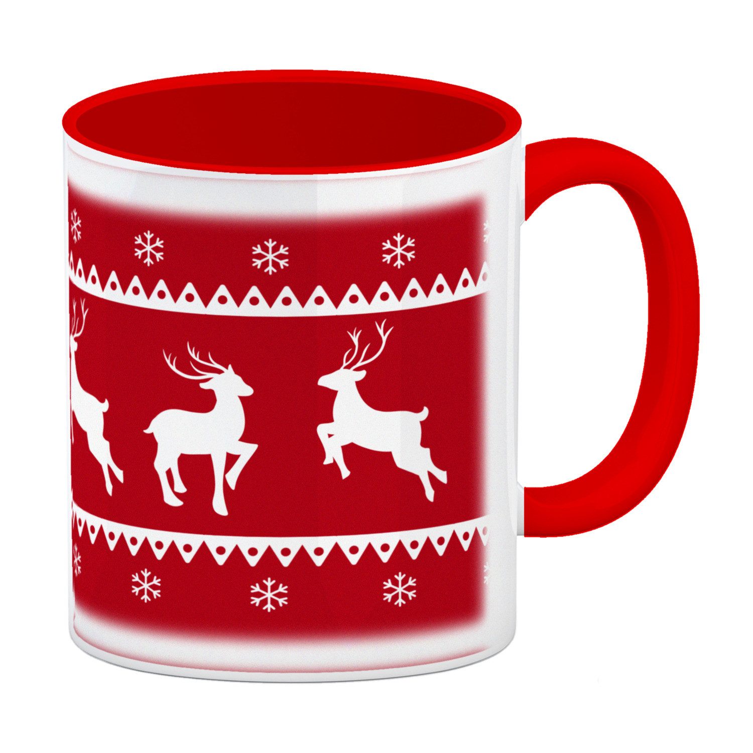 Tasse Weihnachten Kaffeebecher Rot mit Rentieren