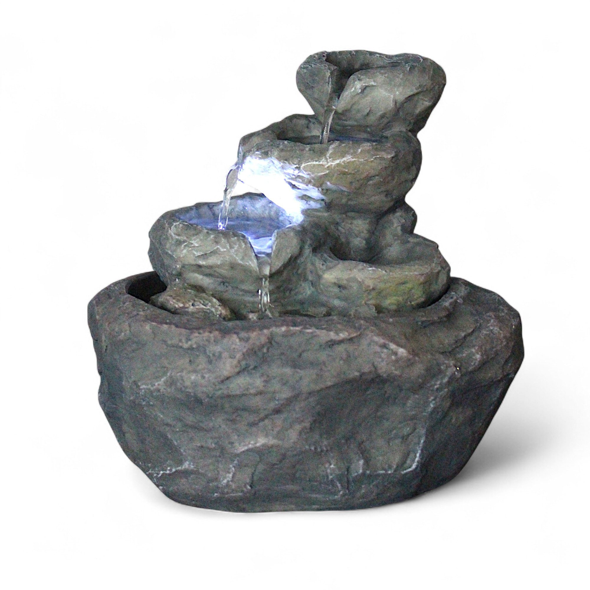 Arnusa Zimmerbrunnen Tischbrunnen Fels-Optik Wasserfall mit LED Beleuchtung Deko Brunnen, Wasserbecken BxT: 26x23 cm, Wasserspiel Wohnzimmerdeko kleiner Wasserfall-Brunnen