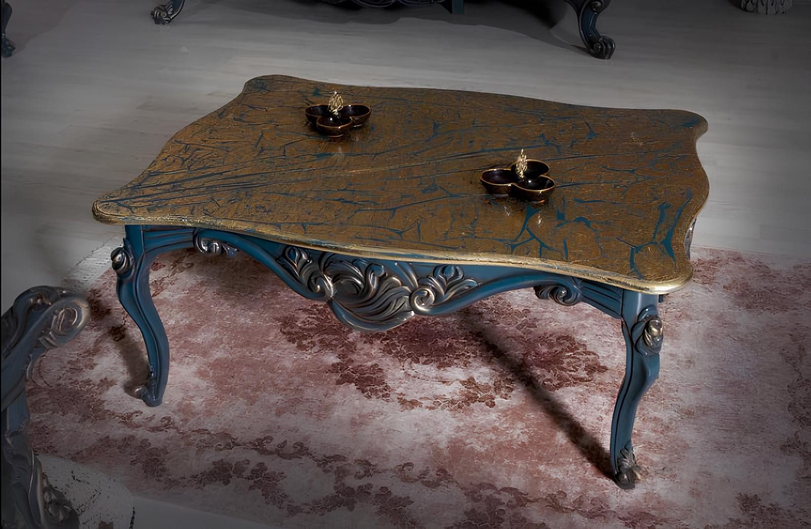 JVmoebel Couchtisch Luxuriöser Beistelltisch aus Holz in Blau und Gold im Art déco Stil (Packung, 1-St., 1x nur Couchtisch), Made in Europa