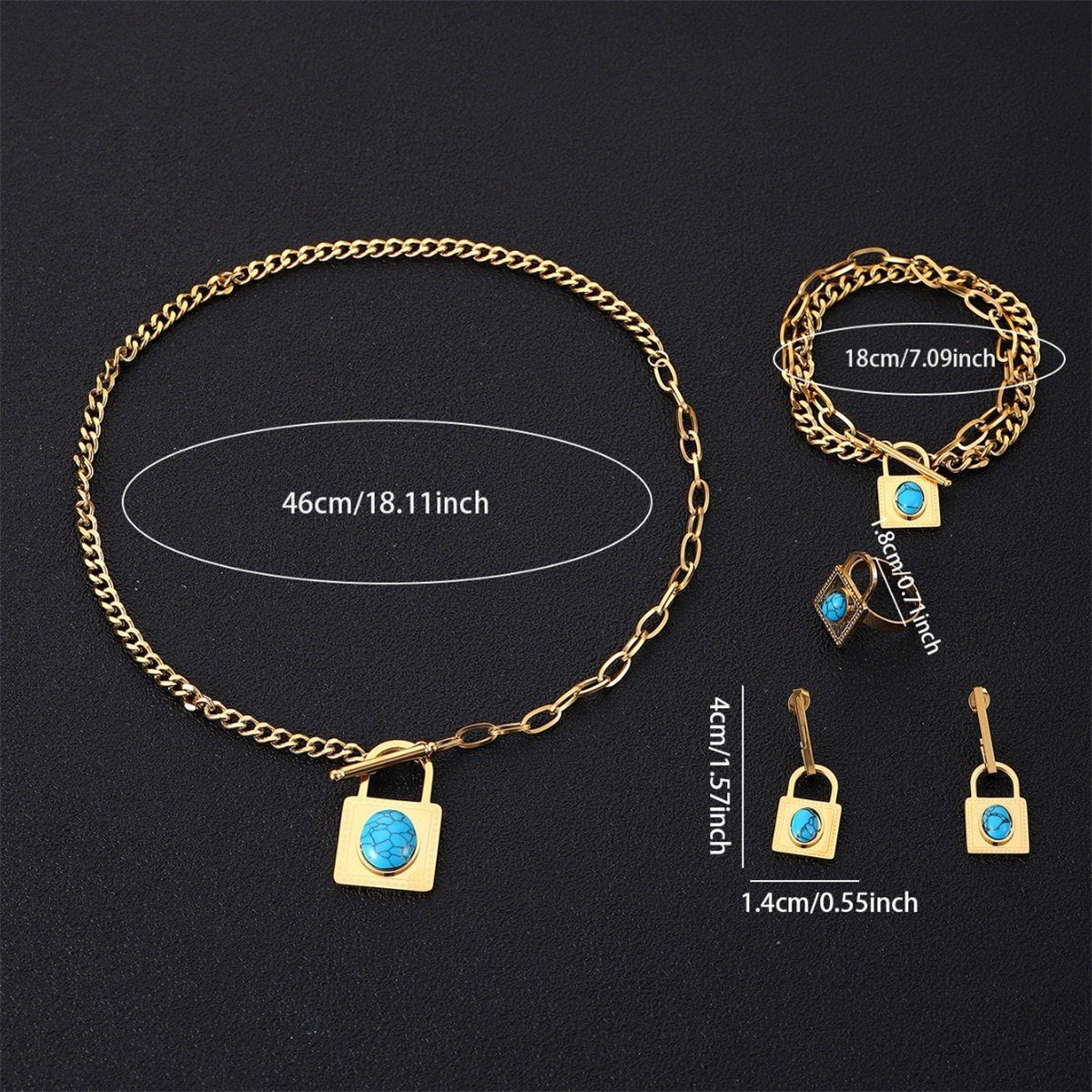 türkisfarbenes Charm-Ketten-Set Weihnachtsgeschenk als selected Ovales carefully Armband-Halsketten-Set
