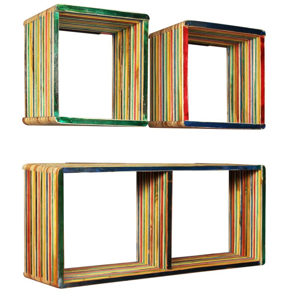 vidaXL Wandregal Wandregal-Set 3-tlg Recyceltes Teak Massiv Mehrfarbig