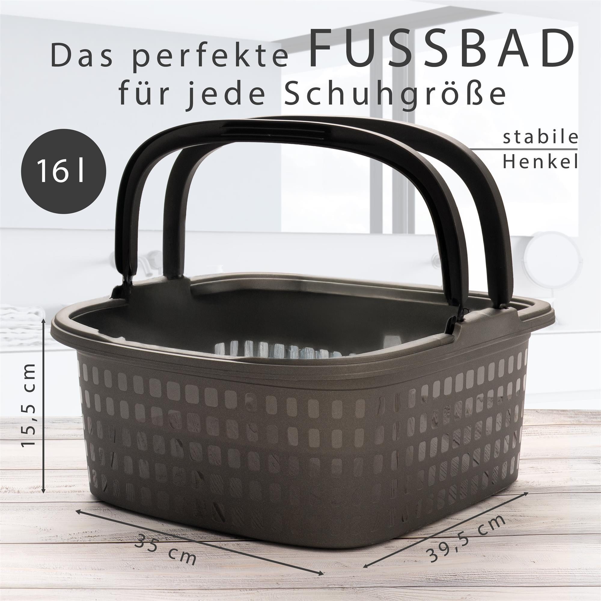 Hausfelder Fußbad 2er Set Fußwanne mit Henkeln, 16l. rechteckig, Anthrazit, 2er Set, 2-tlg., Set, mit praktischen Henkeln, robust, leicht