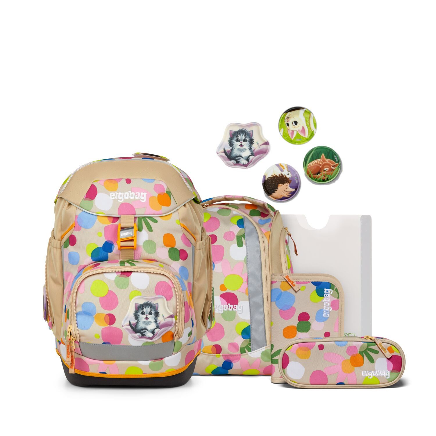 ergobag Schulranzen Schulranzen-Set PACK Flower PowBär 6-teilig (6-teilig), ergonomisch, höhenverstellbar, Your-Size-System