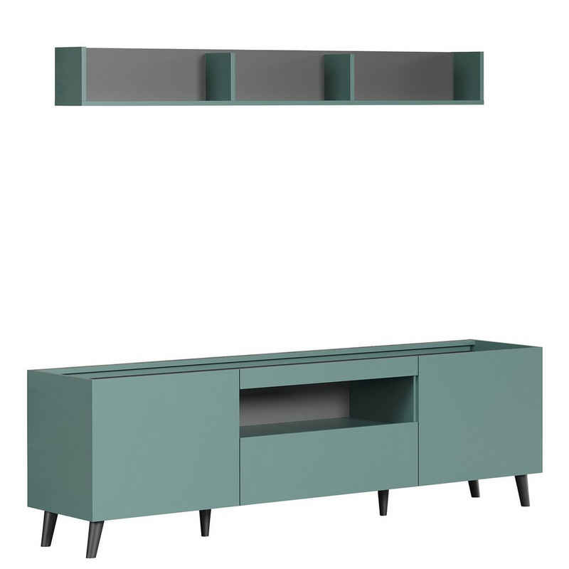 trendteam Wohnwand, TV-Schrank Sideboard Möbel Melton Dusk Blue Melamin 181x175142cm