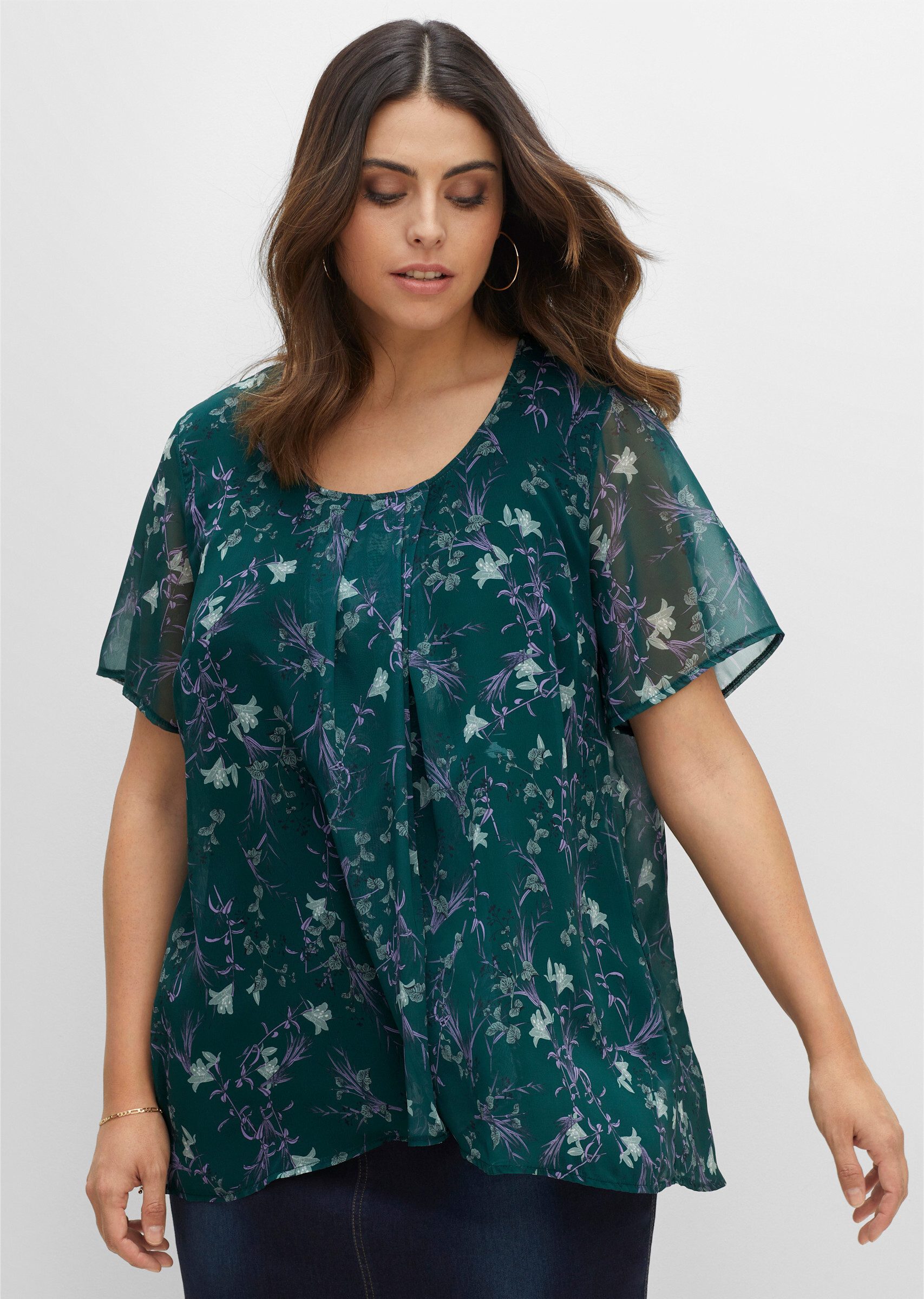Sheego T-Shirt T-Shirt Kurzarm in leichter Chiffonqualität, blickdichtes Un günstig online kaufen