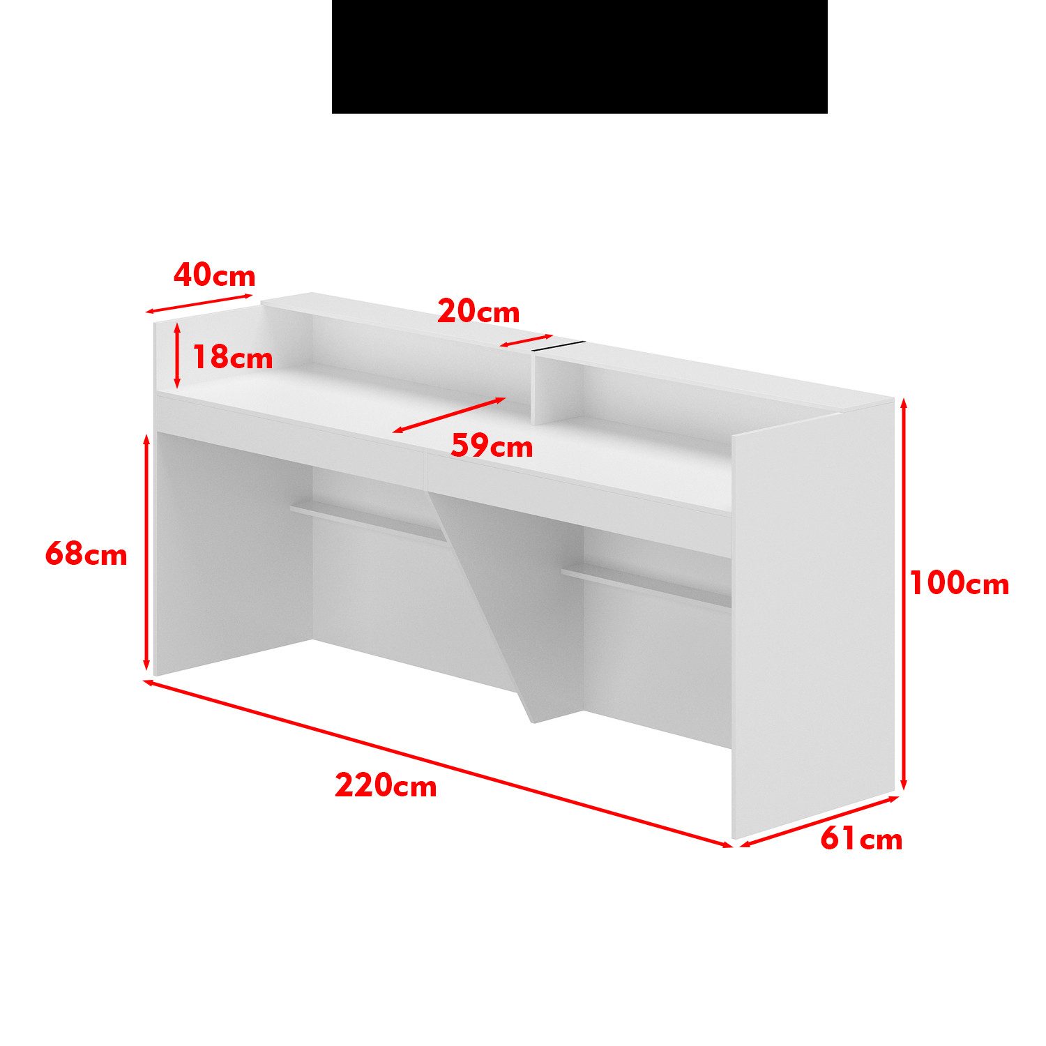 HOMSEE Empfangstheke Empfangstresen Weiß MDF, 220×110×61 cm mit Großer Arbeitsfläche (1-St), Moderne Optik, Ideal für Büro, Salon & Café