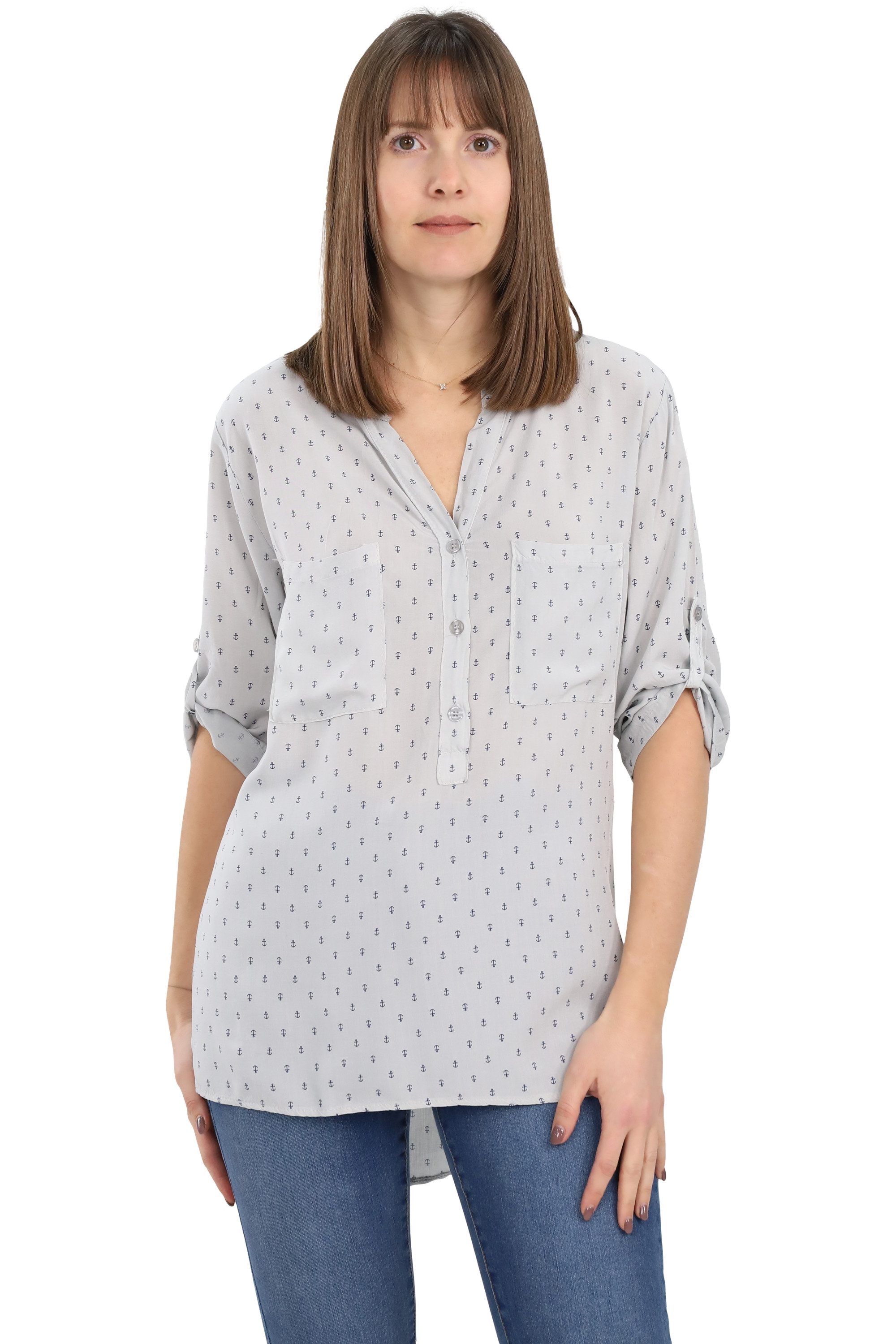 malito more than fashion Schlupfbluse malito Damen Bluse mit Anker Print, Tunika mit ¾ Armen, Blusenshirt Blusenshirt mit Marine Anker Print Einheitsgröße