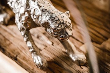 MichaelNoll Dekofigur Leopard Raubkatze Katze Figur Dekofigur Deko Aluminium Silber Skulptur Modern - Dekoration aus Metall - Für Wohnzimmer, Schlafzimmer, Büro - 40 cm, 48 cm oder 78 cm