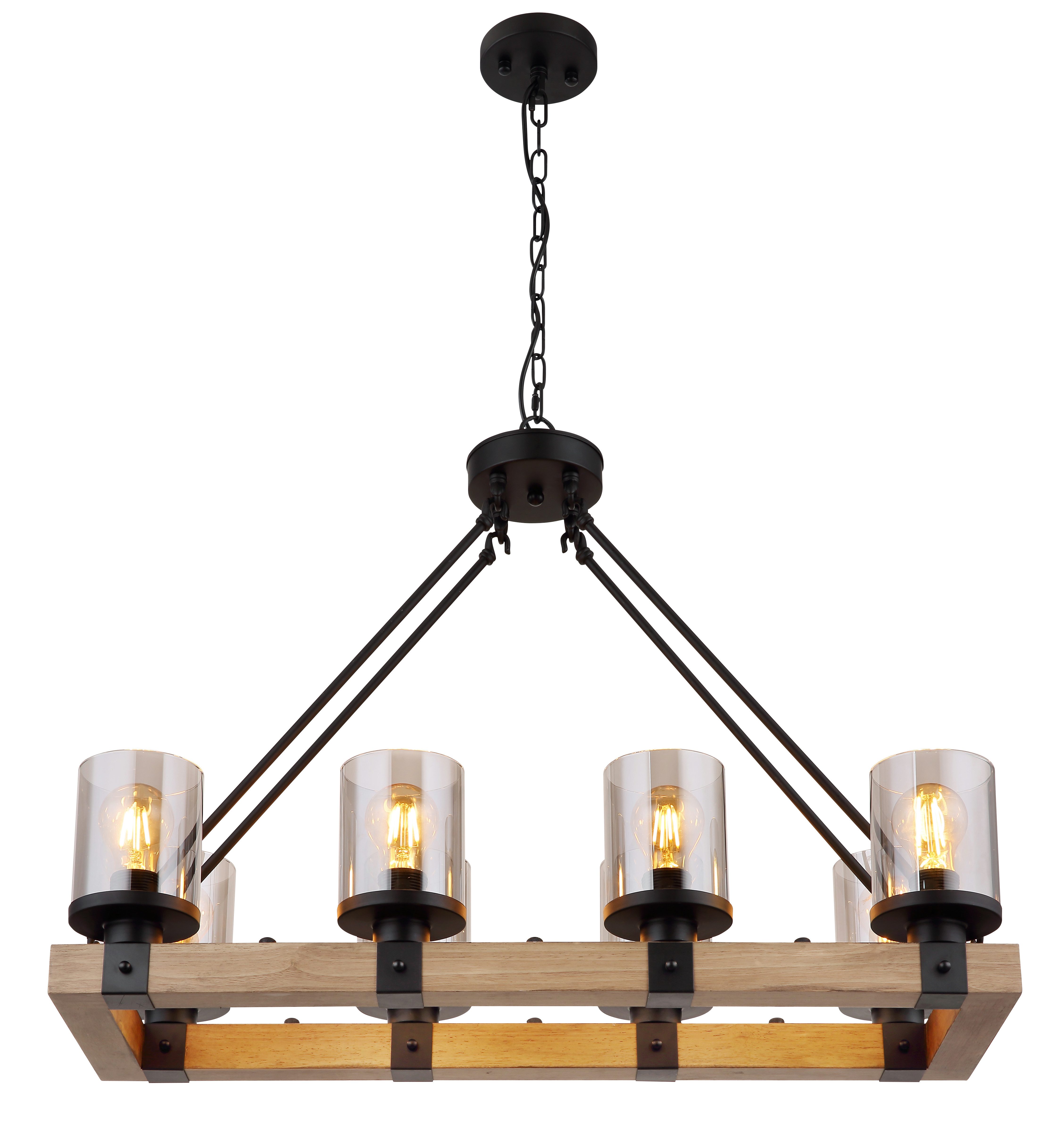 GLOBO LIGHTING Hängeleuchte LILA, ohne Leuchtmittel, Hängelampe schwarz Holz Glas rauchfarben Lichtschein aufwärts