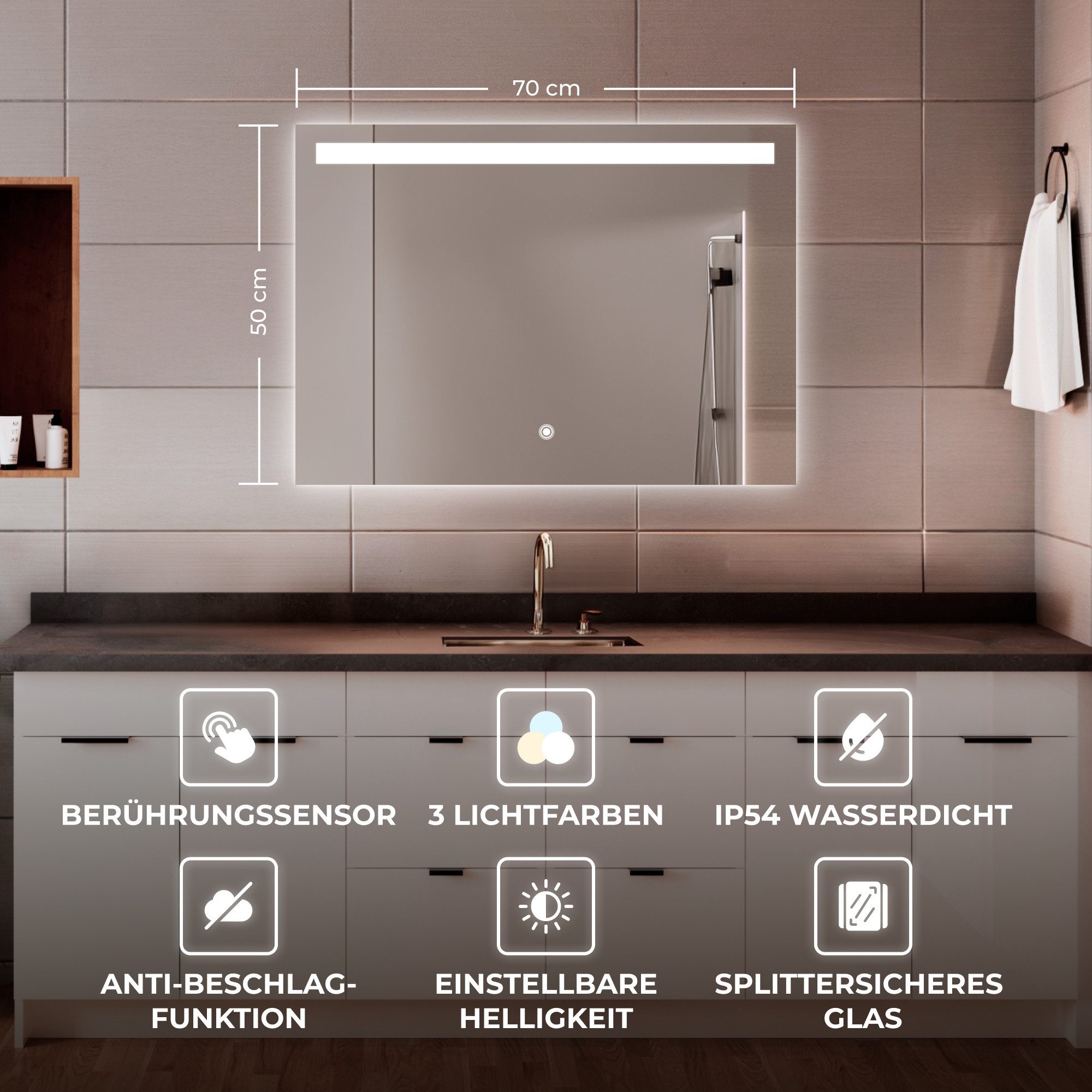 Bringer Badspiegel BRS104, Badezimmerspiegel mit Anti-Beschlag günstig online kaufen