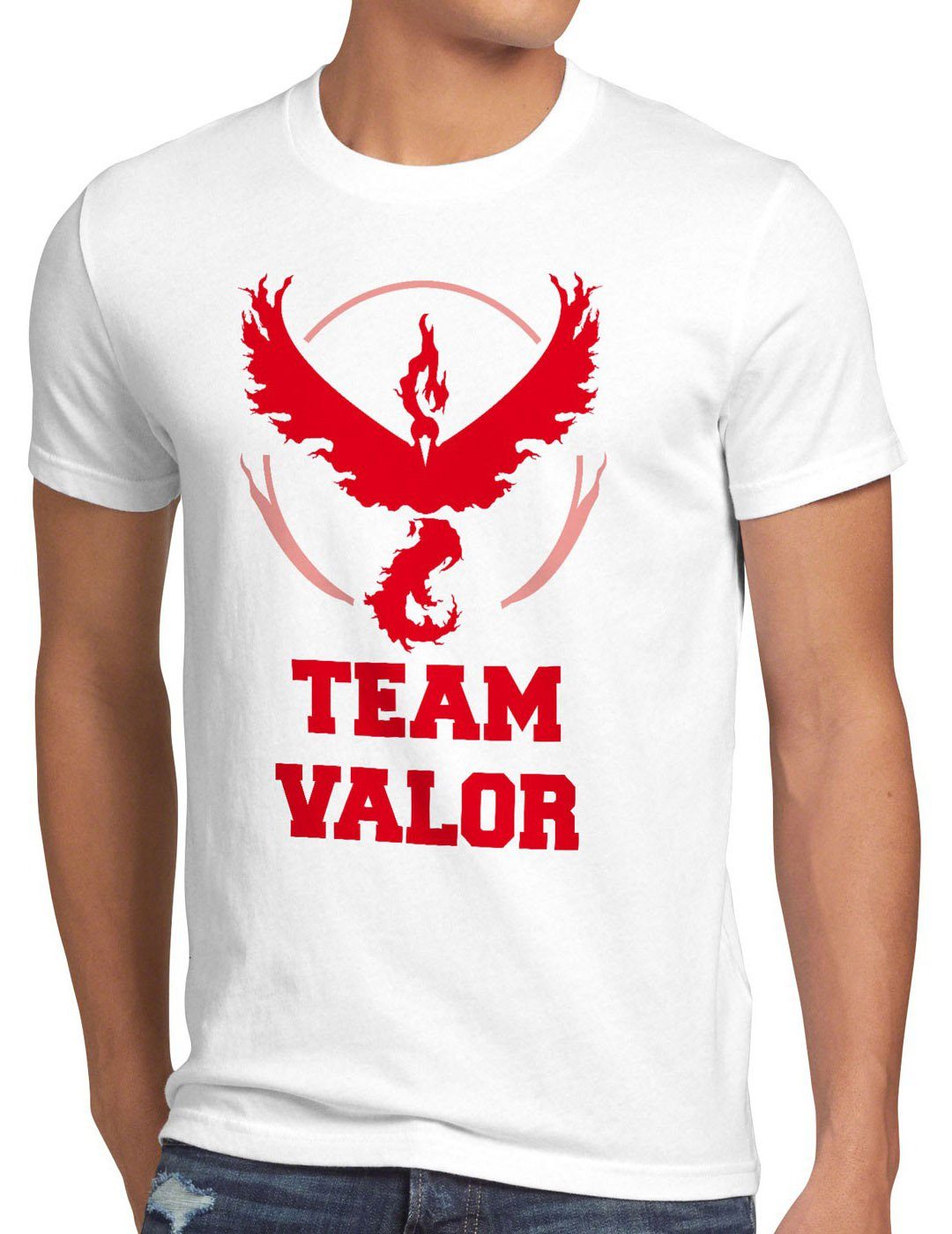 style3 Print-Shirt Herren T-Shirt Team Valor Rot Red Wagemut arena pokeball game go kampf poke ball weiß