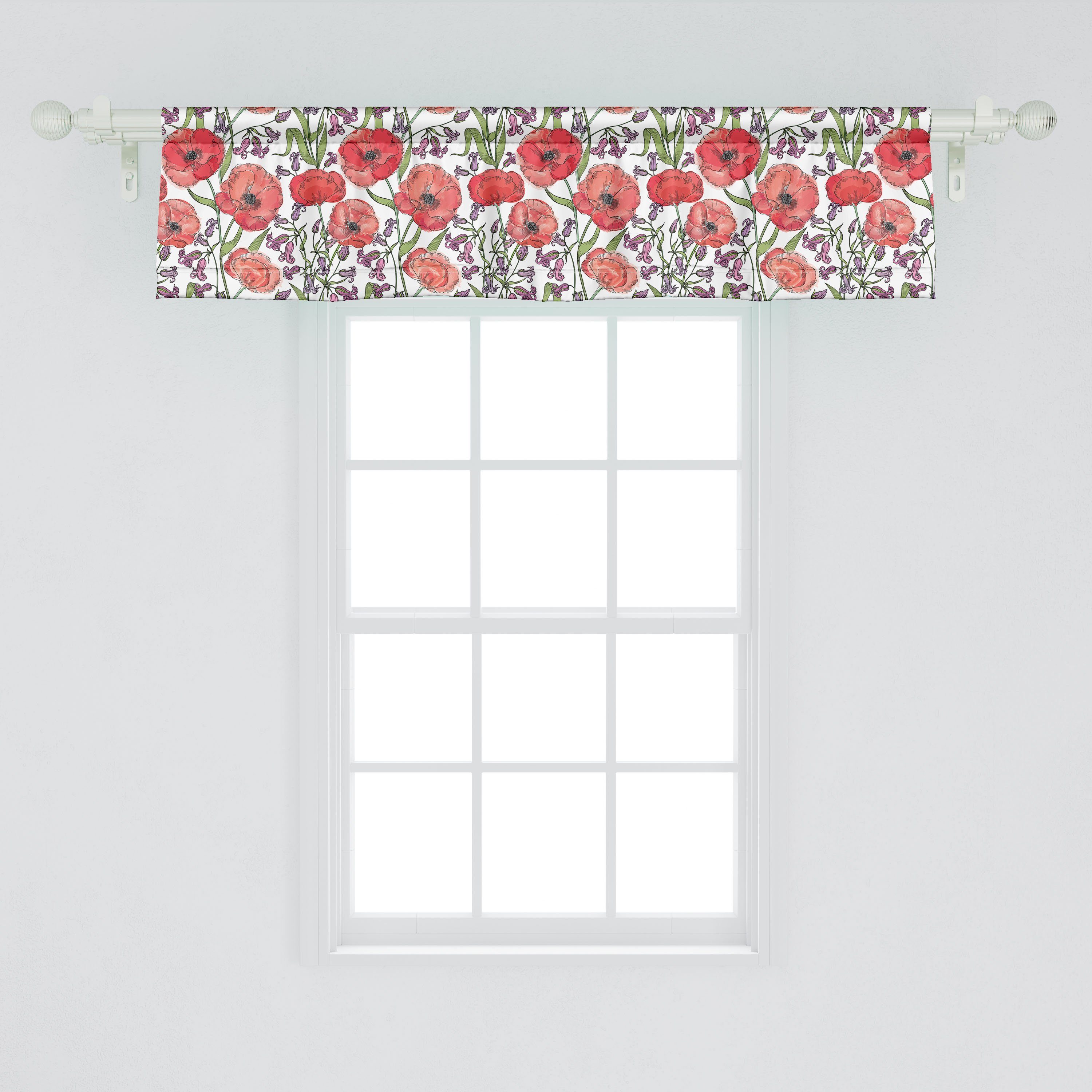 Scheibengardine Vorhang Stangentasche, Dekor Garten Volant Schlafzimmer mit Abakuhaus, Microfaser, Mohnblüten Blume Küche für