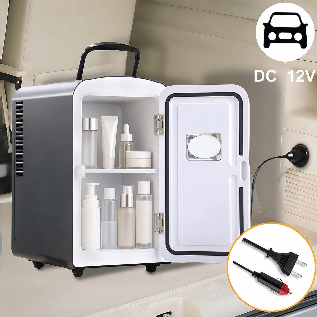 Nettlife Kühlbox 4L Klein Kühlschränke Mini Fridge 12V Leise 24T x 17,5B x 20,5H cm, Geeignet für Getränke Kosmetik Essen