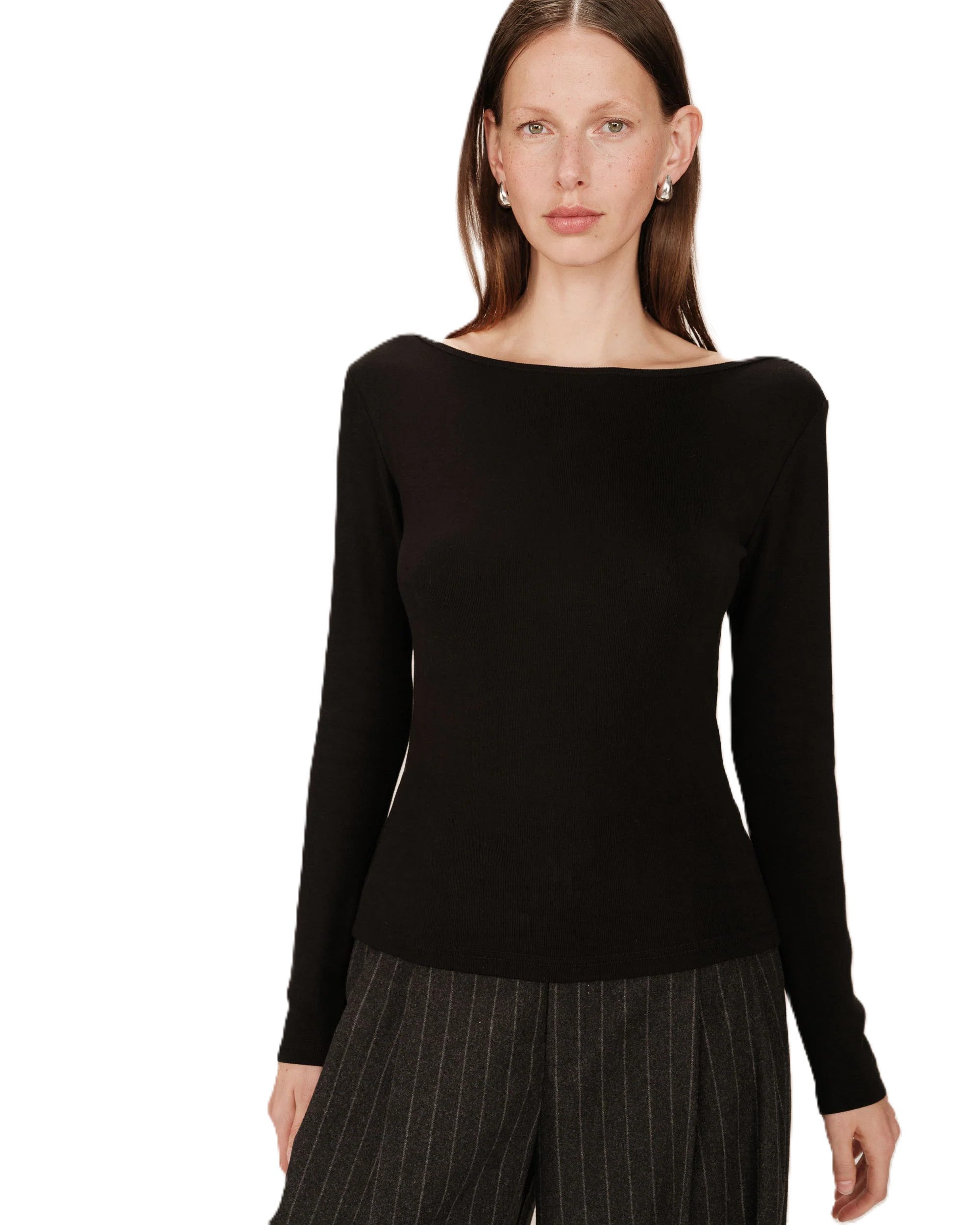 Grace & Mila Langarmshirt Boat neck Top STANLEY - Longsleeve - schwarzes Langarmshirt mit U-Boot