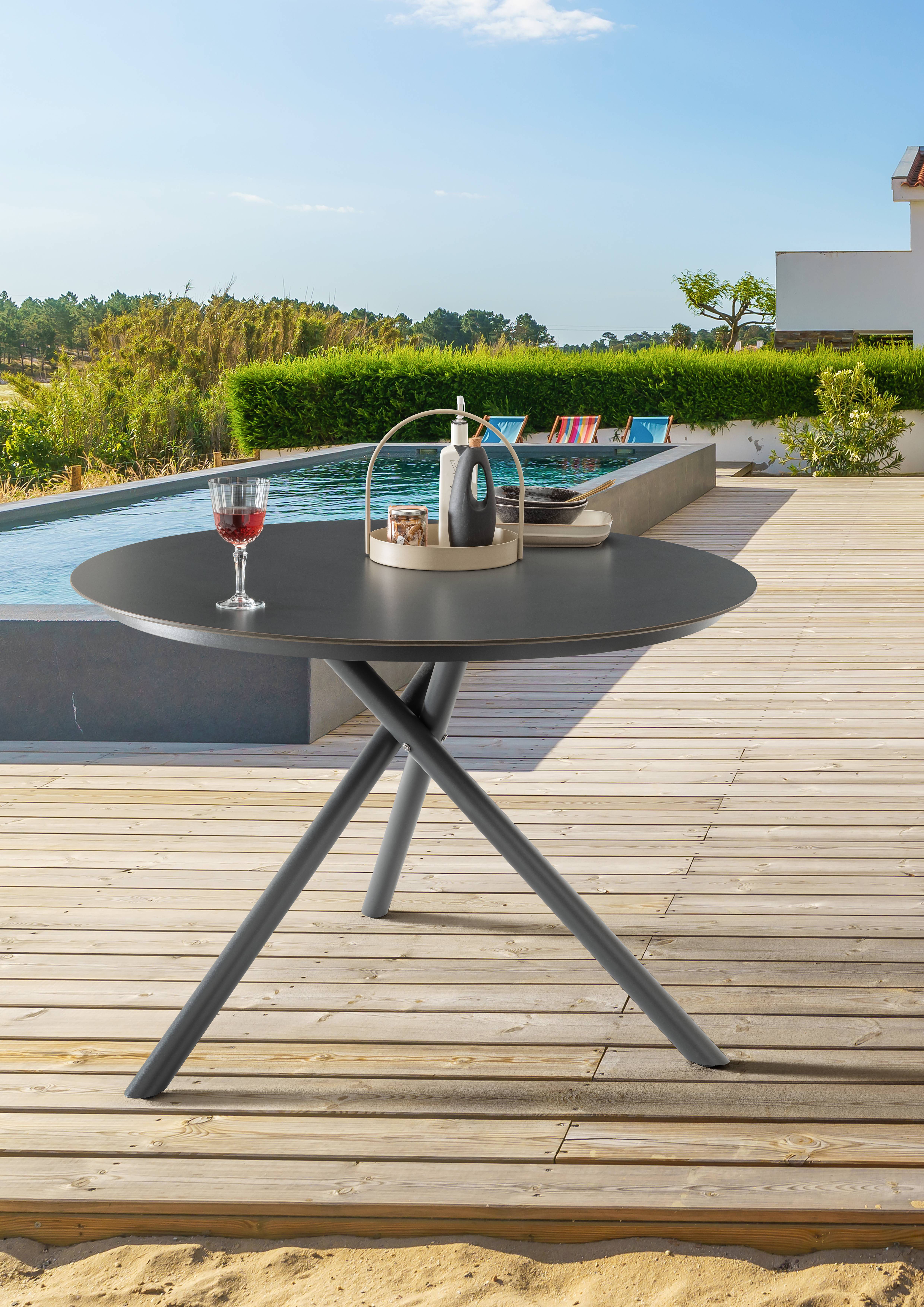 Destiny Garten-Essgruppe MOLINO BARLETTA 4 Se + Tisch Ø110cm, anthrazit, (Set, 4Sessel inkl. Sitzkissen, 1 Tisch), Aluminium, Rope, HPL