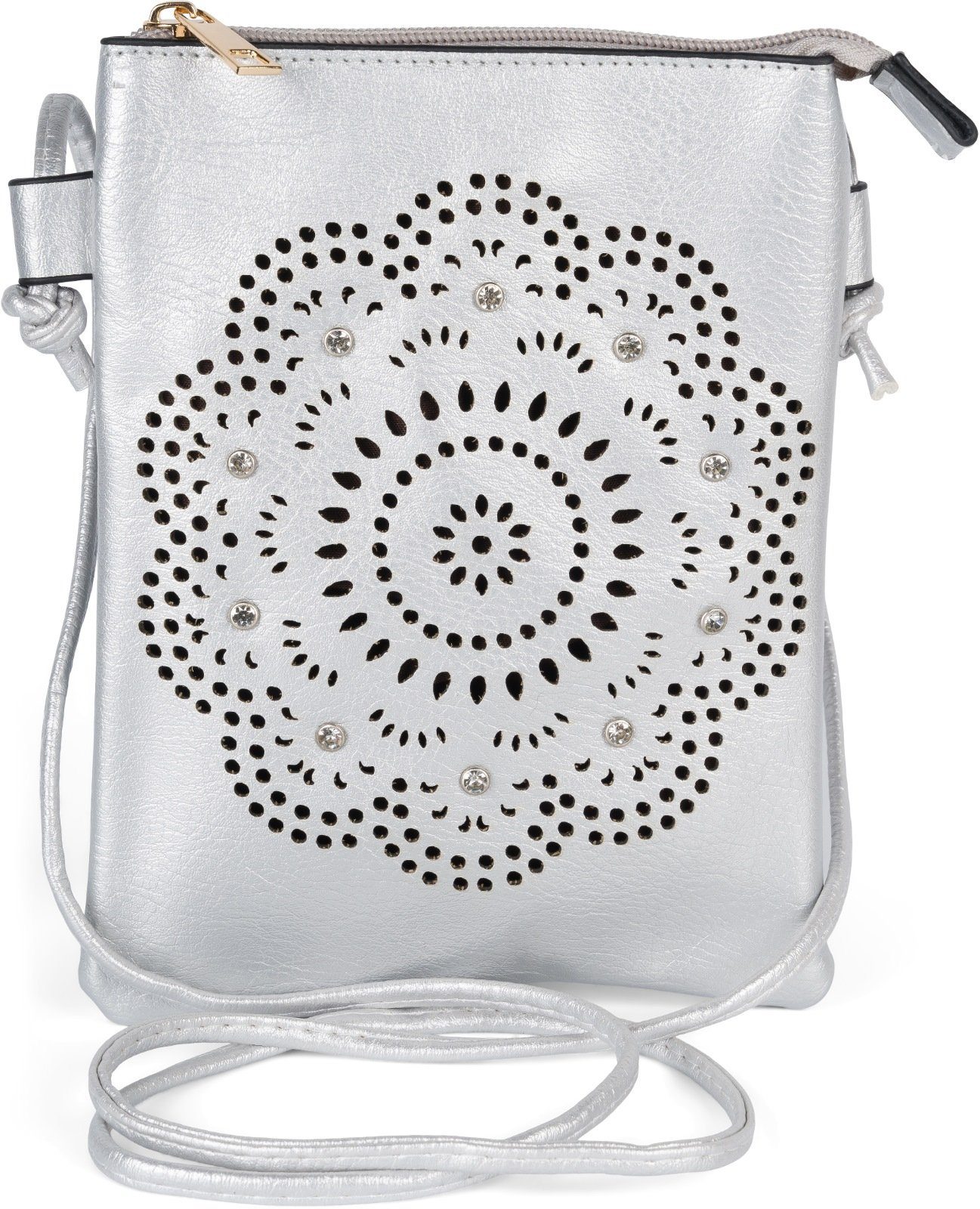 styleBREAKER Mini Bag (1-tlg), Mini Umhängetasche Blumen Cutout und Strass