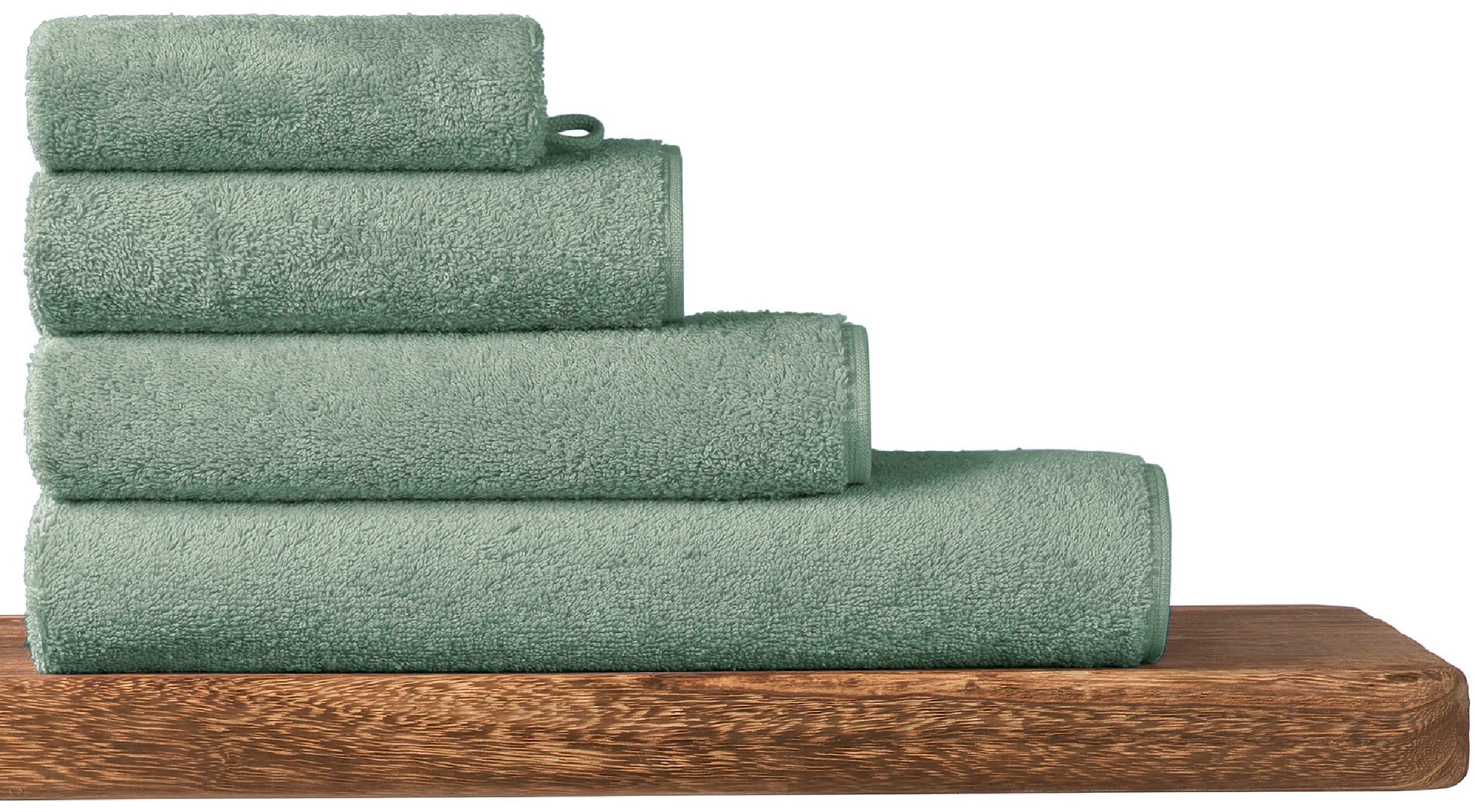 Schiesser Duschtücher Milano aus 100% Baumwolle mit eleganter Bordüre in Hoch-Tief-Optik, Frottier (Set, 2-St), Made in Green