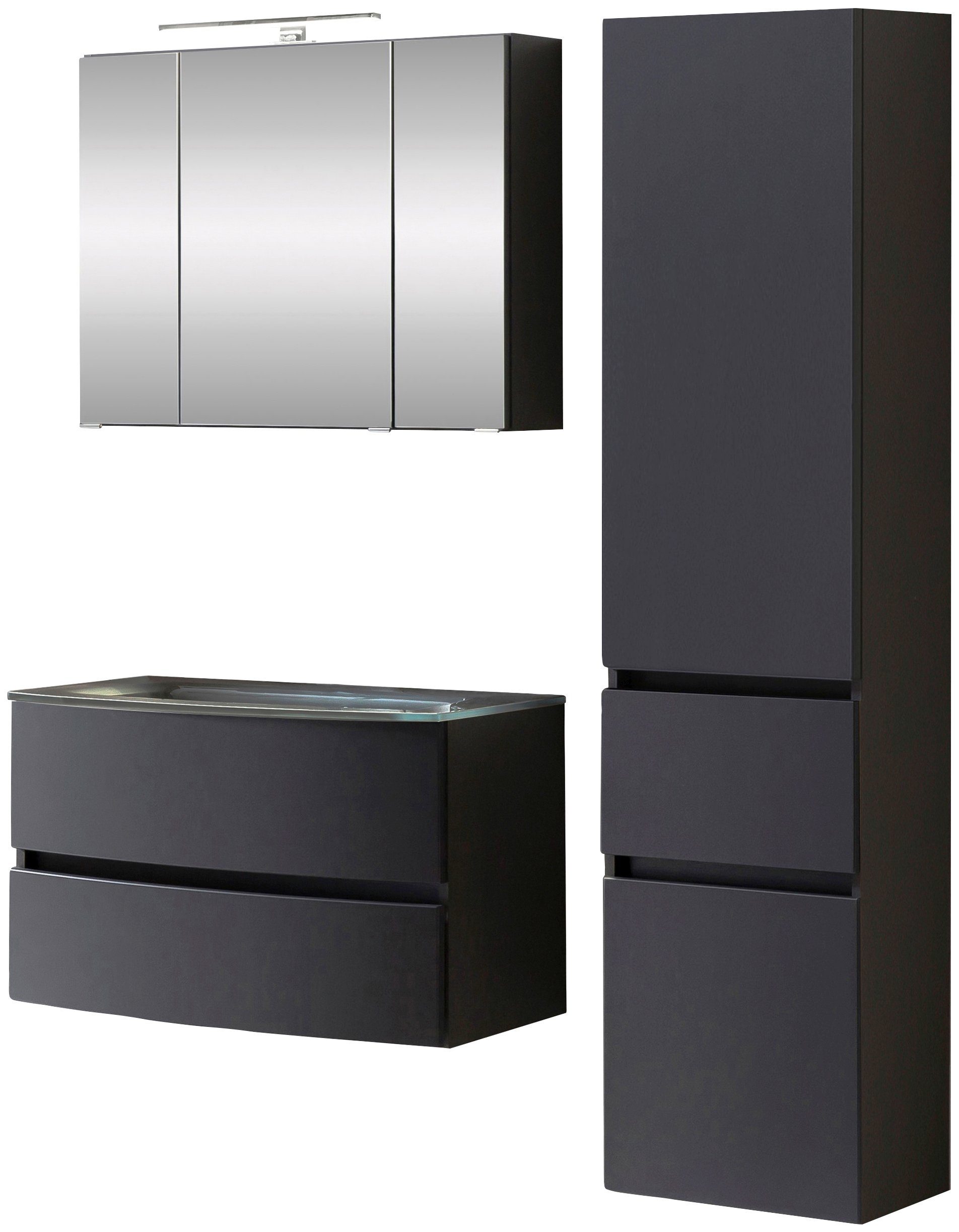 welltime Badezimmer-Set Kaunas, (Set, 3-St), bestehend aus Waschtisch-Set mit Seitenschrank, Breite 120 cm