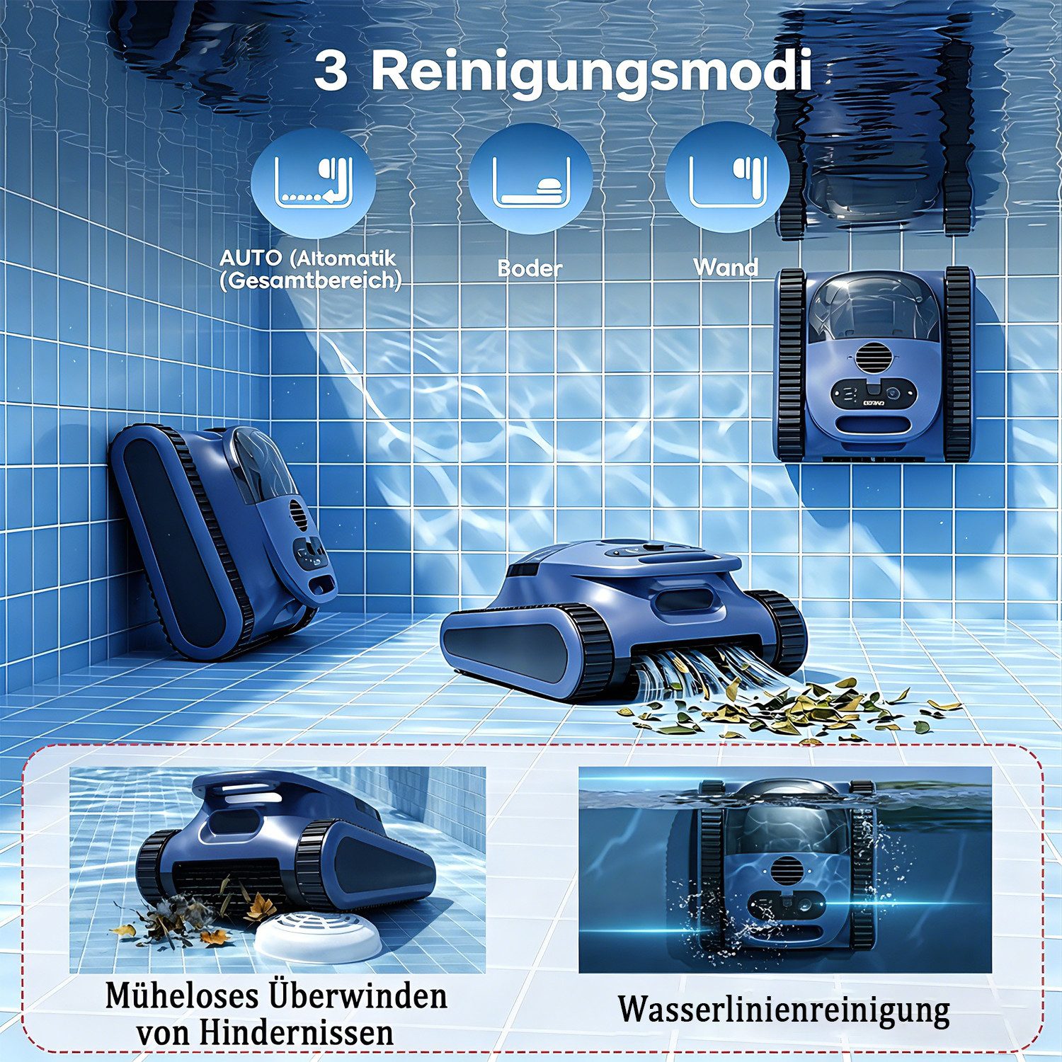 EVERCROSS BOT Poolroboter U9/U9 Pro mit APP-Steuerung, für Boden & Wand & Wasserlinie, Intelligente Navigation, geeignet für alle Poolformen bis 200-300m²