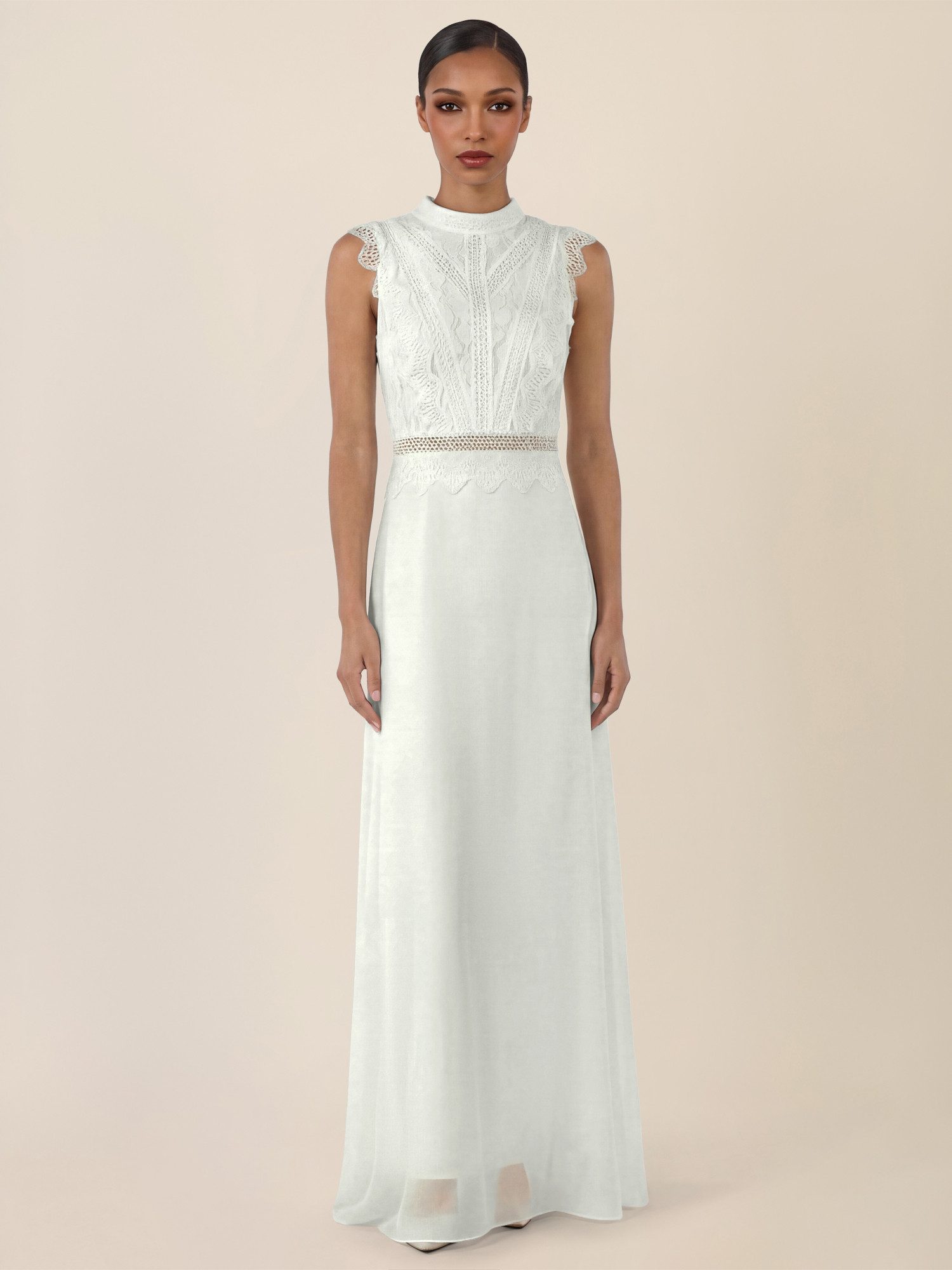 Apart Abendkleid mit Häkelspitze und Stehkragen