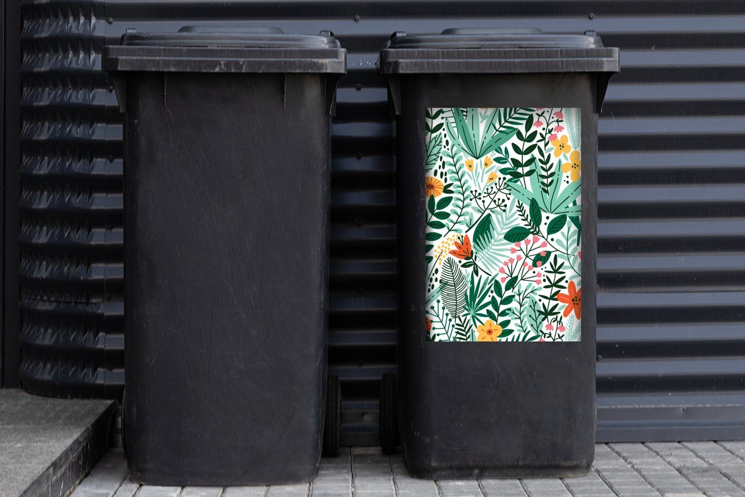 Natur MuchoWow (1 Wandsticker Mülltonne, Container, - Sommer Mülleimer-aufkleber, Sticker, St), Abfalbehälter - Muster