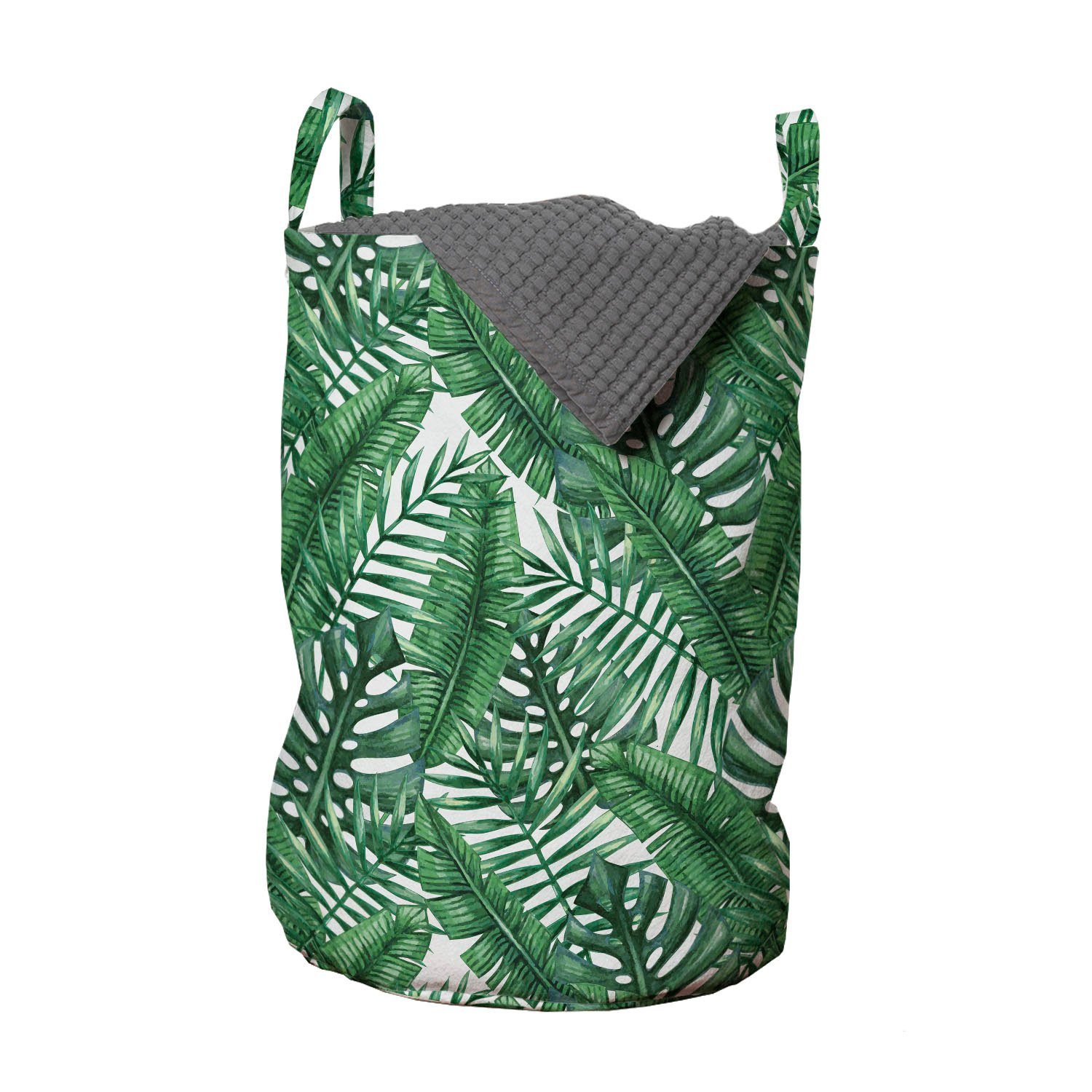 Abakuhaus Wäschesäckchen Wäschekorb mit Griffen Kordelzugverschluss für Waschsalons, Palmblatt Aquarell-Dschungel