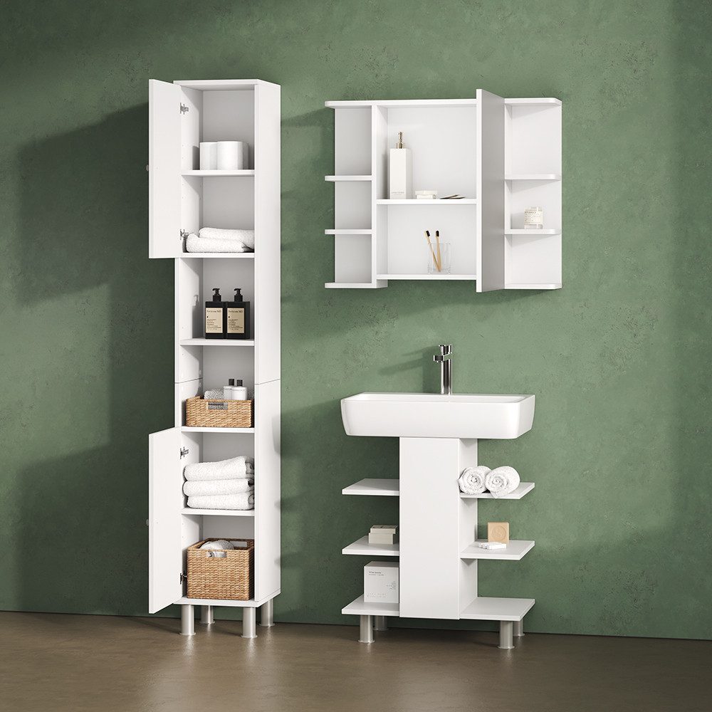 Livinity® Waschbeckenunterschrank Fucino, Weiß, 60 x 70 cm mit 6 Ablage (1-St) – Bild 5 von 5