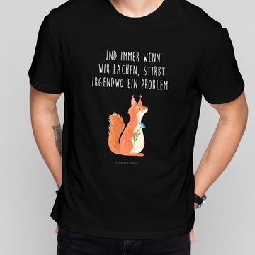 Mr. & Mrs. Panda T-Shirt Eichhörnchen Blume - Schwarz - Geschenk, glücklich Spruch, T-Shirt mi (1-tlg)
