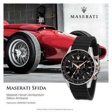 MASERATI Chronograph Maserati Herren Uhr Chronograph, (Chronograph), Herrenuhr rund, groß (ca. 44mm) Silikonarmband, Made-In Italy