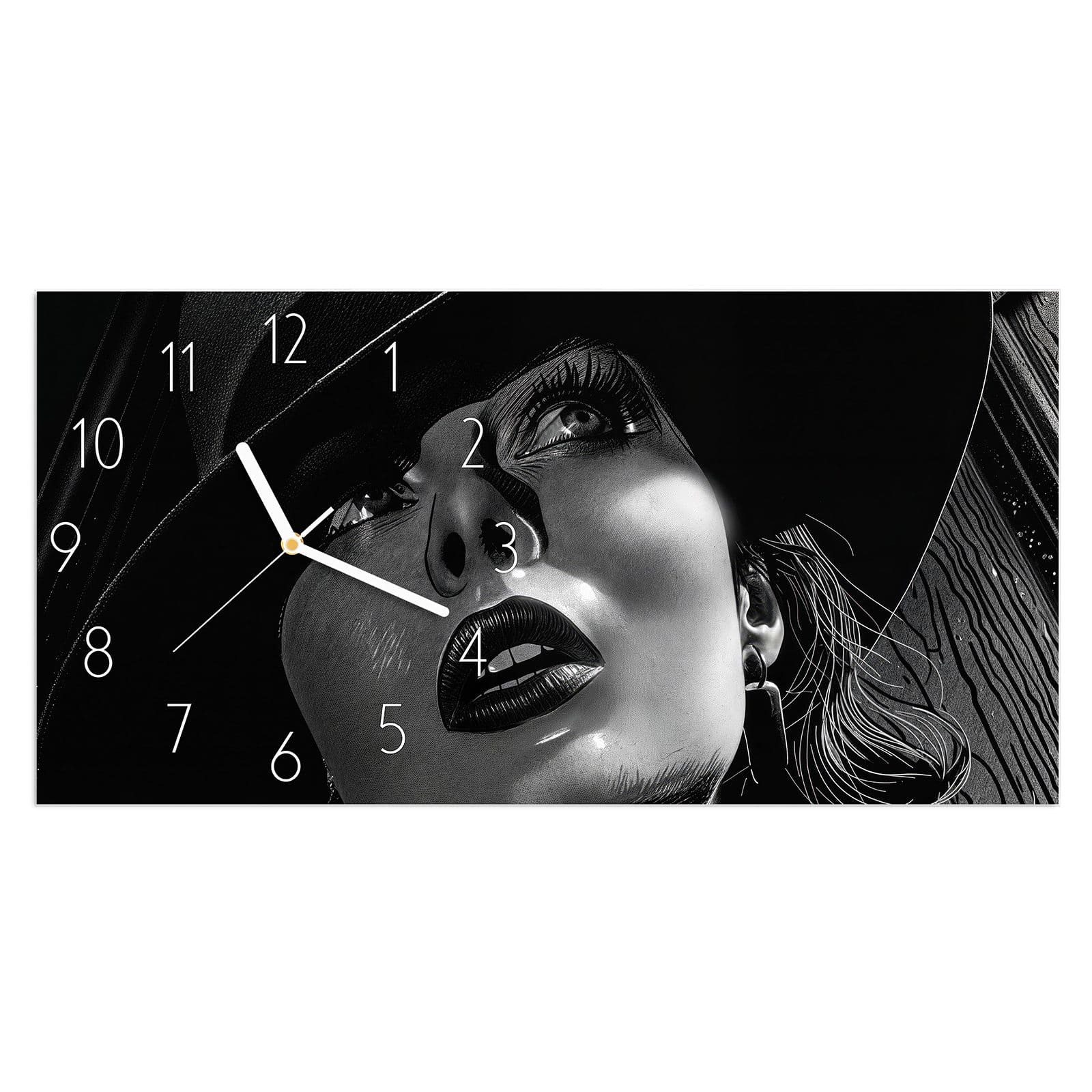 Wanduhr Glasuhr Wandkunst Größe 60 x 30 cm mit Motiv Schattenporträt