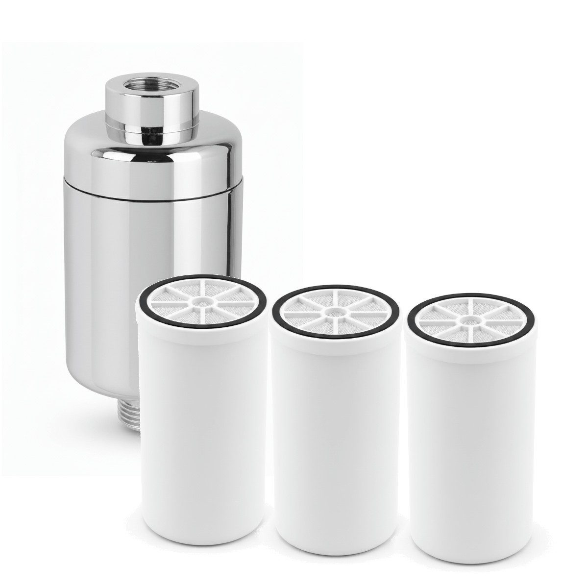 Aquintos Wasseraufbereitung Wasserfilter Family-Set, Aktivkohle Duschfilter 1/2" Anschluss, Zubehör für Chrom-Optik, Badewannen und Armaturenfilter