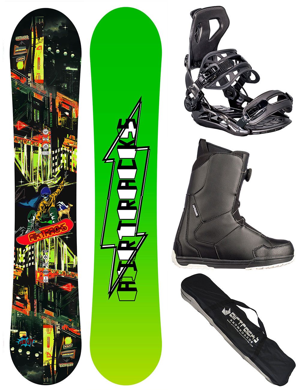 Airtracks Snowboard Set Fun City Rocker Carbon »Mod. 25/26 (Snowboardset Fun City Carbon Rocker+Bindung Master+Boots+Bag, 4 St., 4er Pack), Board + Bindung Master + Boots + Bag / 150 155 160 cm
