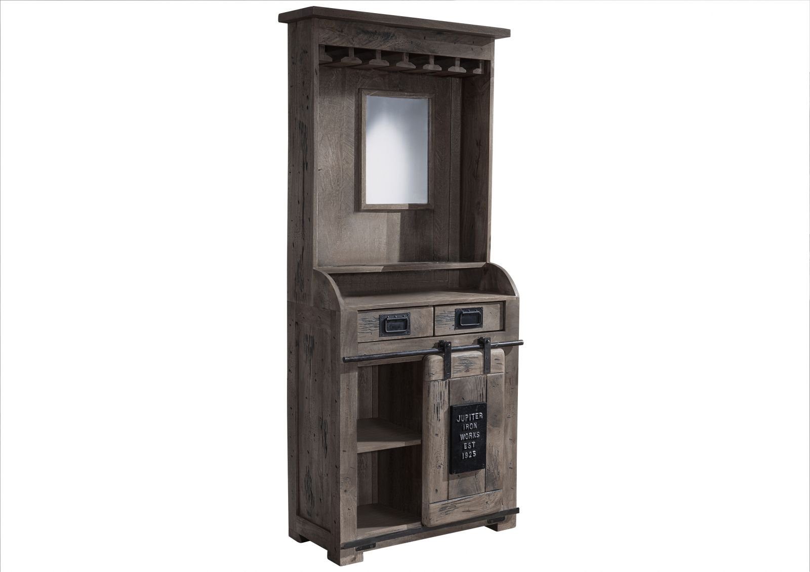 Massivmoebel24 Barschrank (Bar Mango 75x35x170 grau lackiert RAILWAY #241) Bar Mango 75x35x170 grau lackiert RAILWAY #241