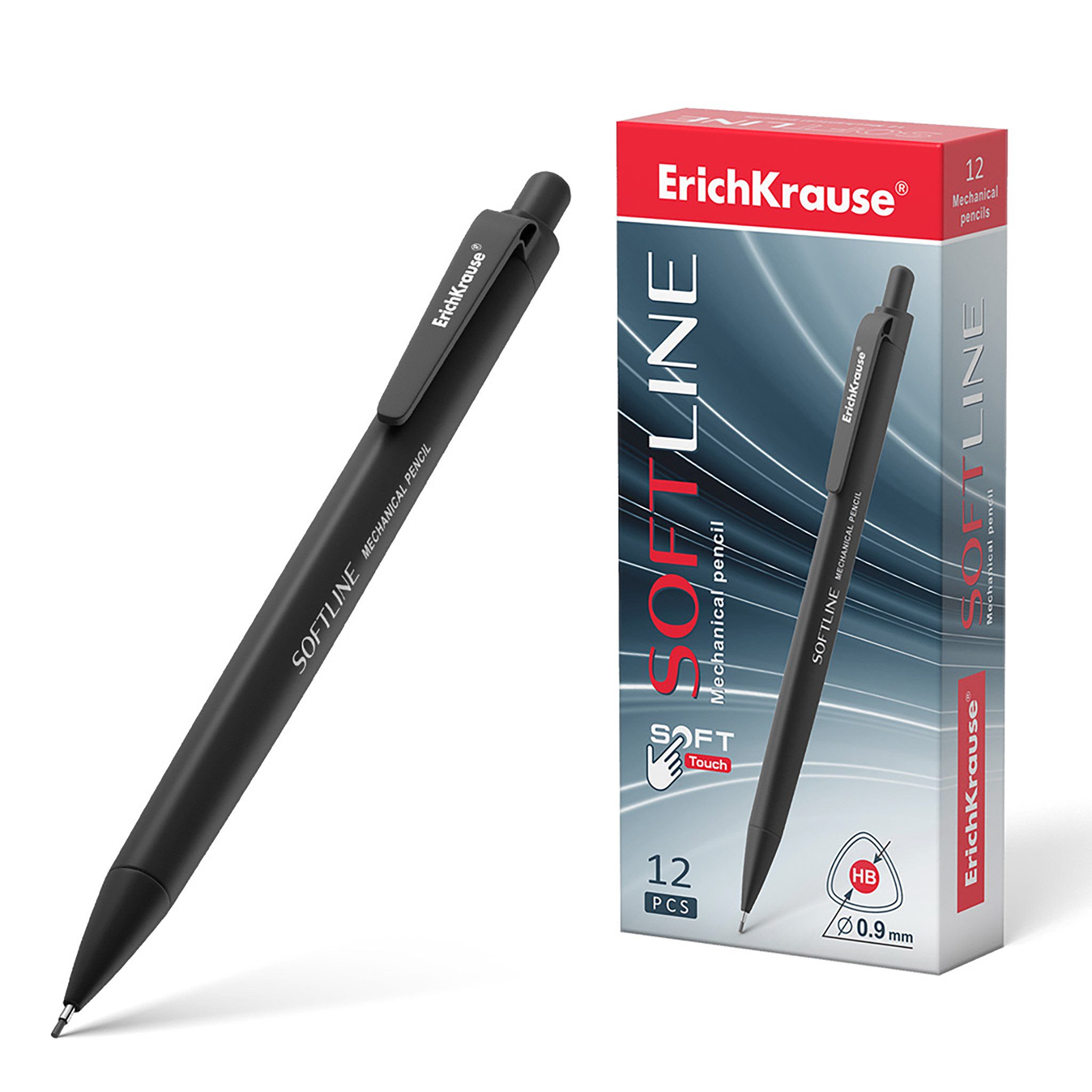 Erich Krause Bleistift, Druckbleistift HB 0,9mm mit Radiergummi 12 Stück Schwarz