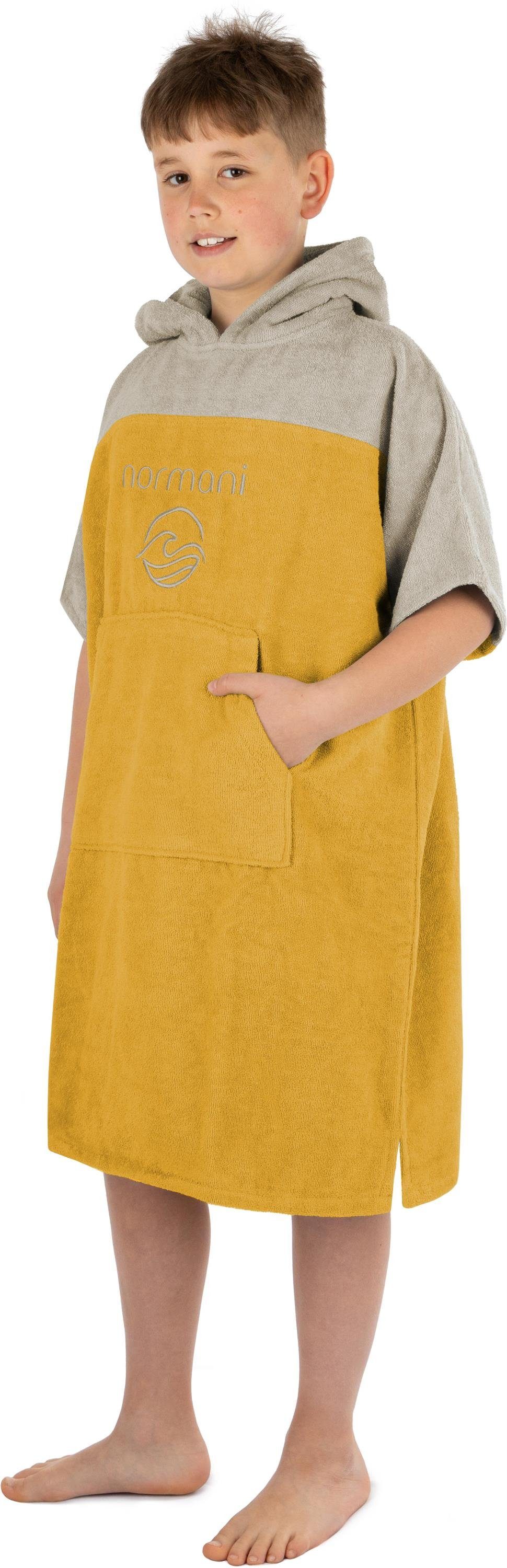 normani Badeponcho Kinder Badeponcho -Puwai- (10-13 Jahre), Bio-Baumwolle, Kapuze, Schlupf, Badeponcho aus 100 % Bio-Baumwolle Gelb