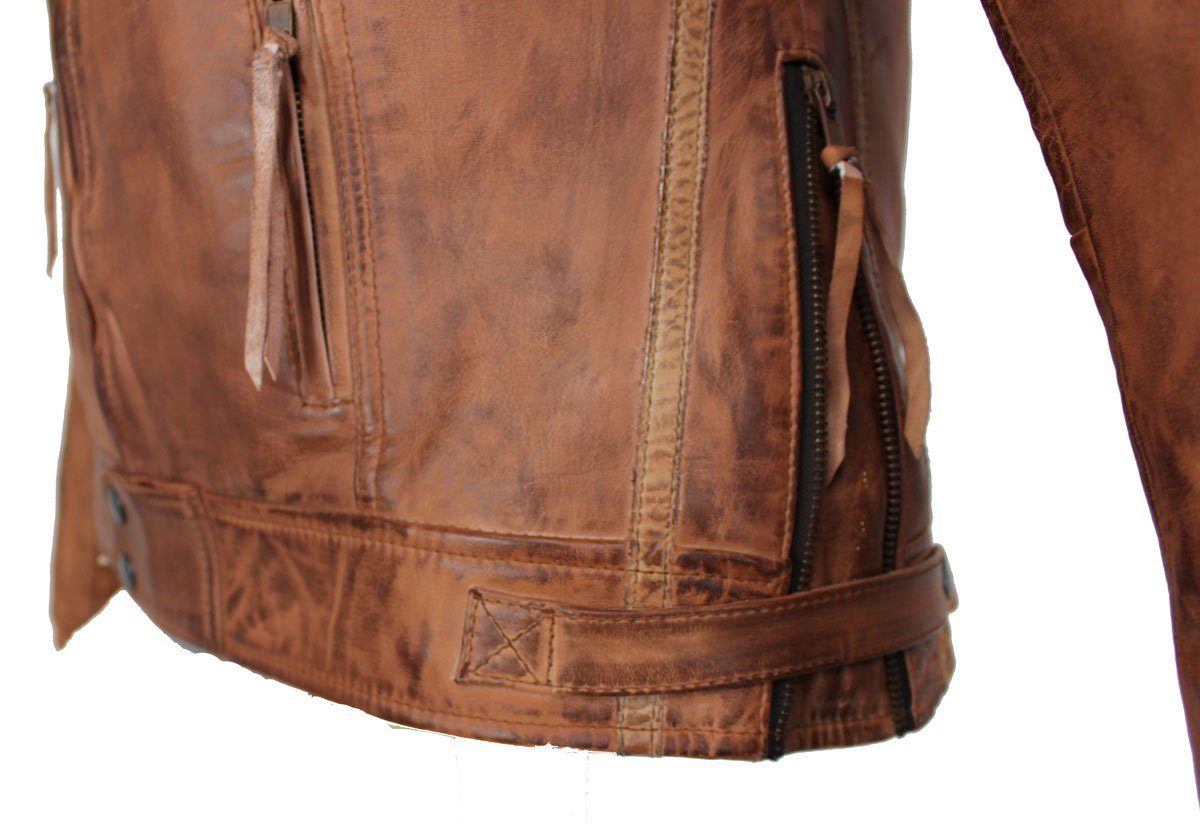 Alpha Speeds Motorradjacke - /Freizeit Damen Lammlederjacke Bikerjacke Highway 11 (mit einer abnehmbaren Kapuze) aus weichem Lammleder, inklusive einsetzbarer Protektoren