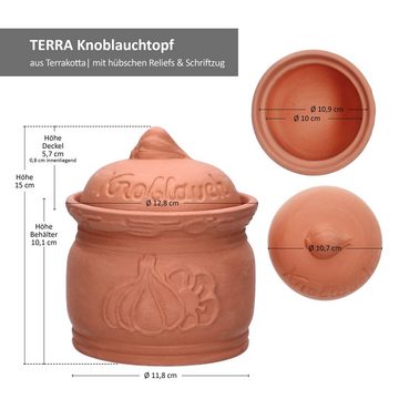 MamboCat Vorratsglas Terra Knoblauchtopf mit Deckel Ø 12,8cm Terrakotta Aufbewahrungsbox, Ton