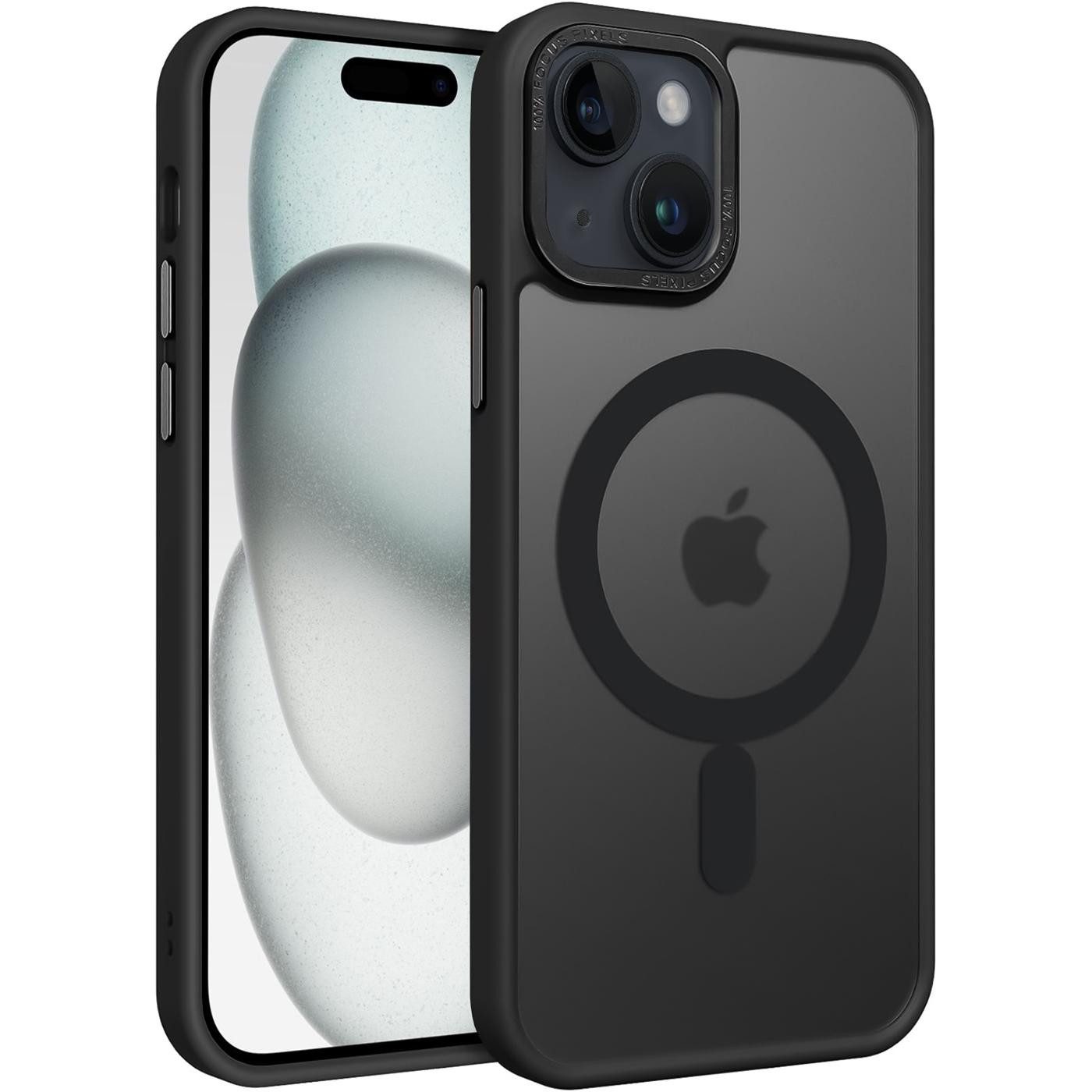 CoolGadget Handyhülle Magnet Hülle für iPhone 15 Schutzhülle mit Metall Kamerarahmen 6,1 Zoll, magnetisches Schutzcase Matt Stoßfest kompatibel mit Magsafe Zubehör