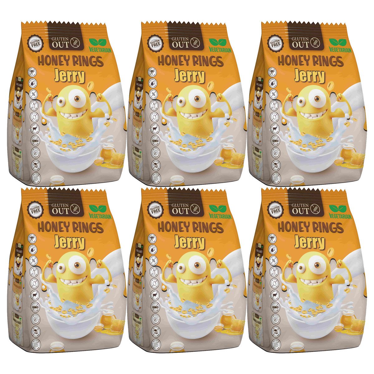 Nerano Cerealien, Nerano Honey Rings Jerry Frühstücksgetreide Vegan 375g 6er Pack