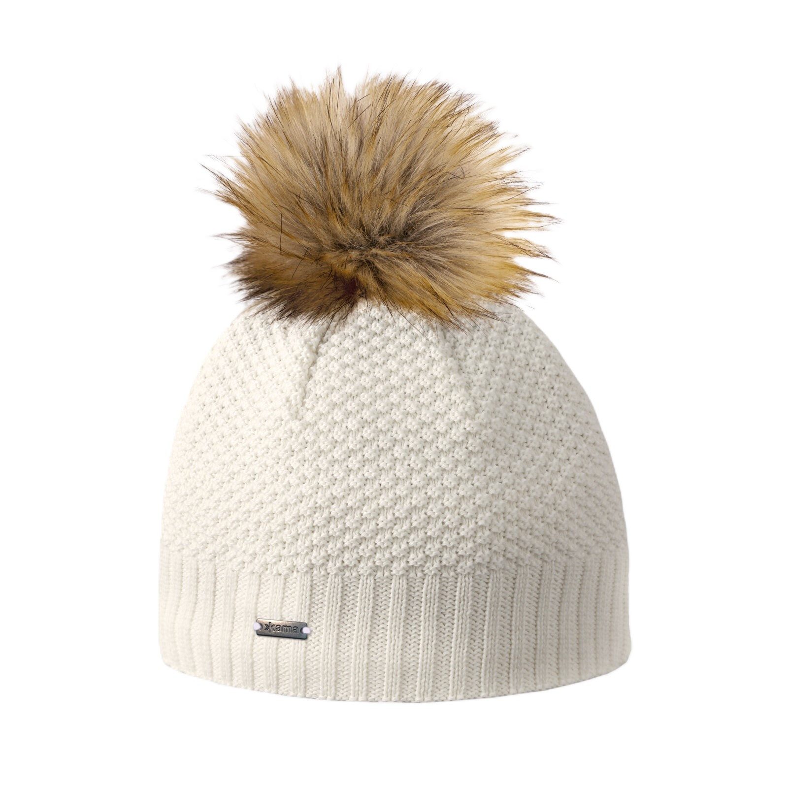 Strickmütze (Bommel) A166 Merino - Damen weiss - 1 Stück