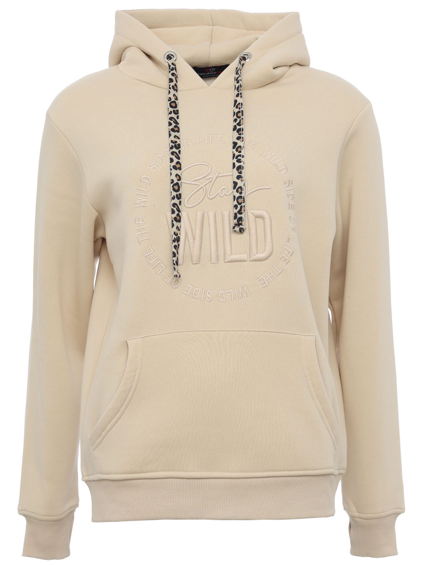 Zwillingsherz Hoodie "Nelina" mit Leo Band und schlichter Stickerei "Stay Wild", Kapuze – Bild 2 von 5