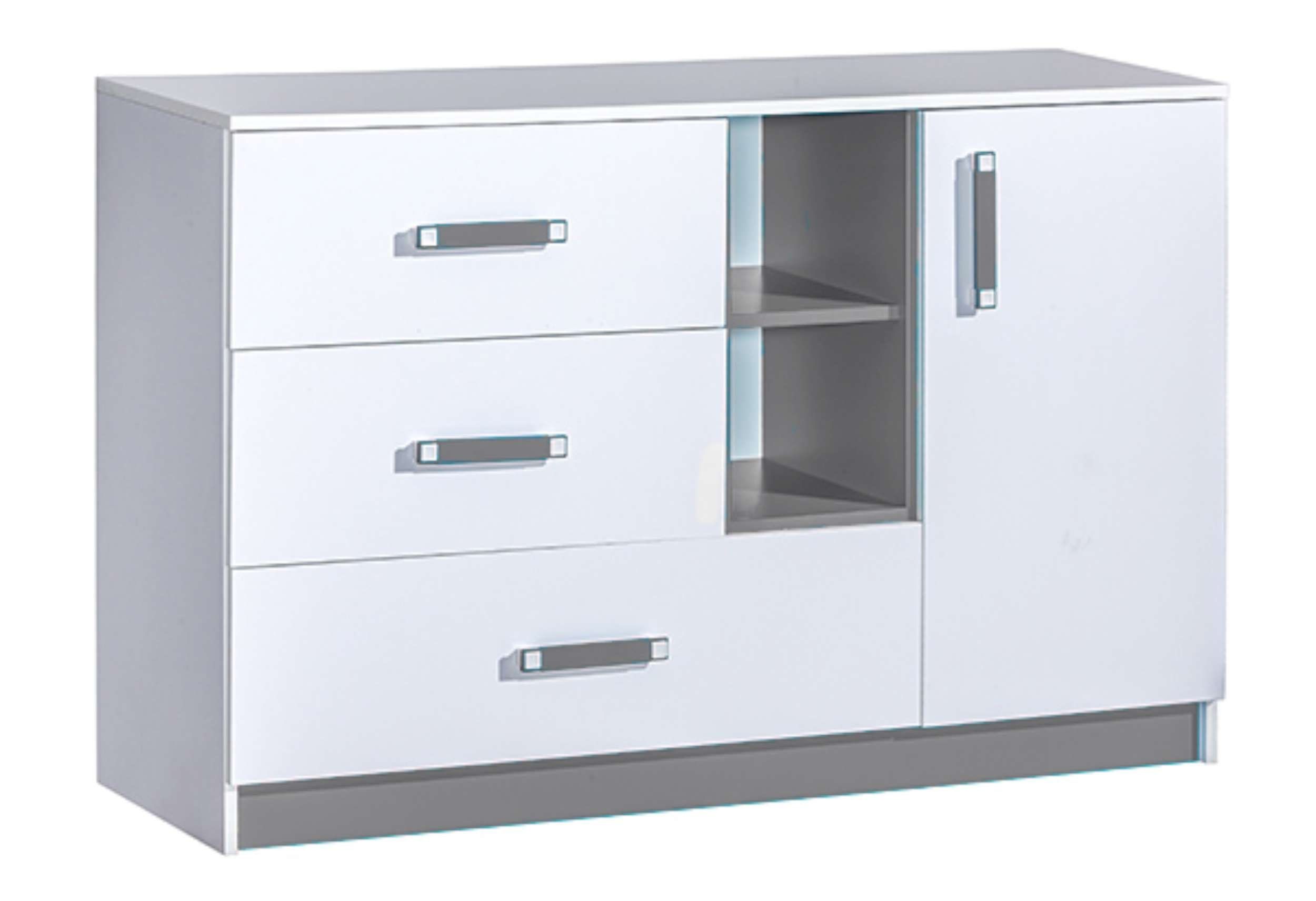 Stylefy Kinderkleiderschrank Taira II (Sideboard, Standschrank) offene Fächer, mit Schubladen, Vollauszug, Modern Design, für Kinder Weiß - Grau